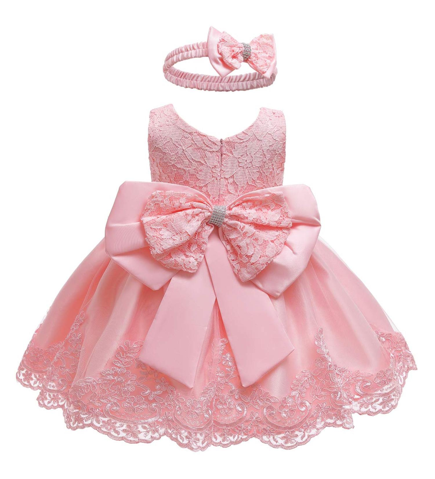 LZH Baby Girls Lace Dress Bowknot Flower Pageant Baptism Christening Tutu Gown - Baby Pink, 18-24 Months - Buy Online on GoSupps.com