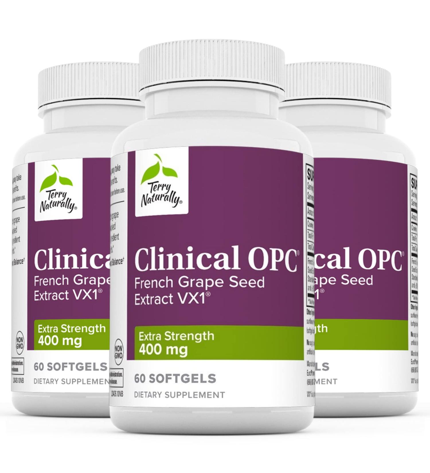 Terry Naturally Clinical OPC Extra Strength Softgels - 3 Pack (180 Servings) | 400 mg French Grape Seed Extract | Non-GMO & Gluten Free - Buy Online on GoSupps.com