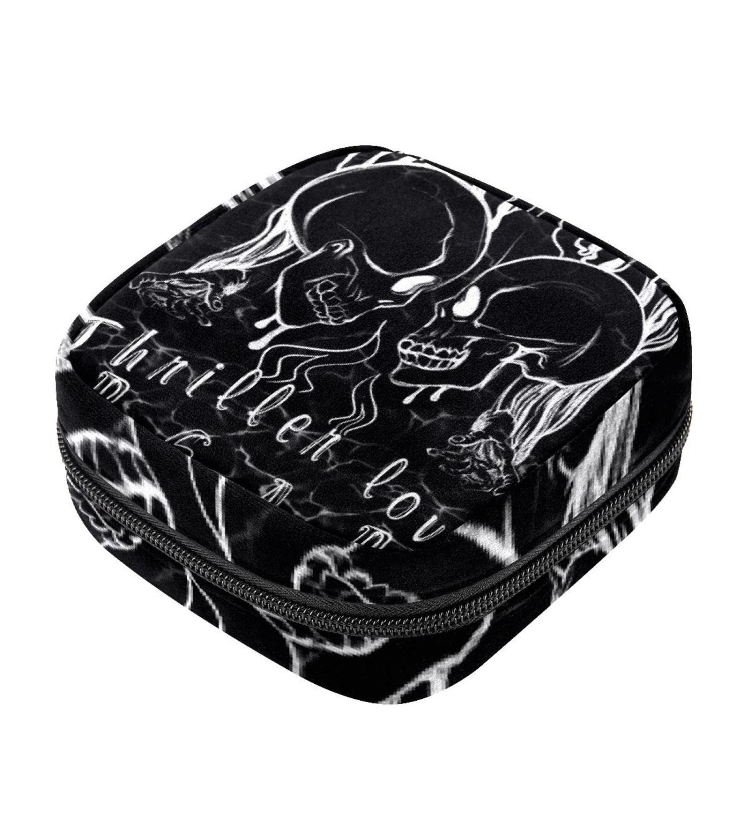 Skull Sanitary Napkin Storage Bag | Portable First Period Pads Holder for Girls Women | Travel Makeup Bag - Multicoloured 04 - Buy Online on GoSupps.com