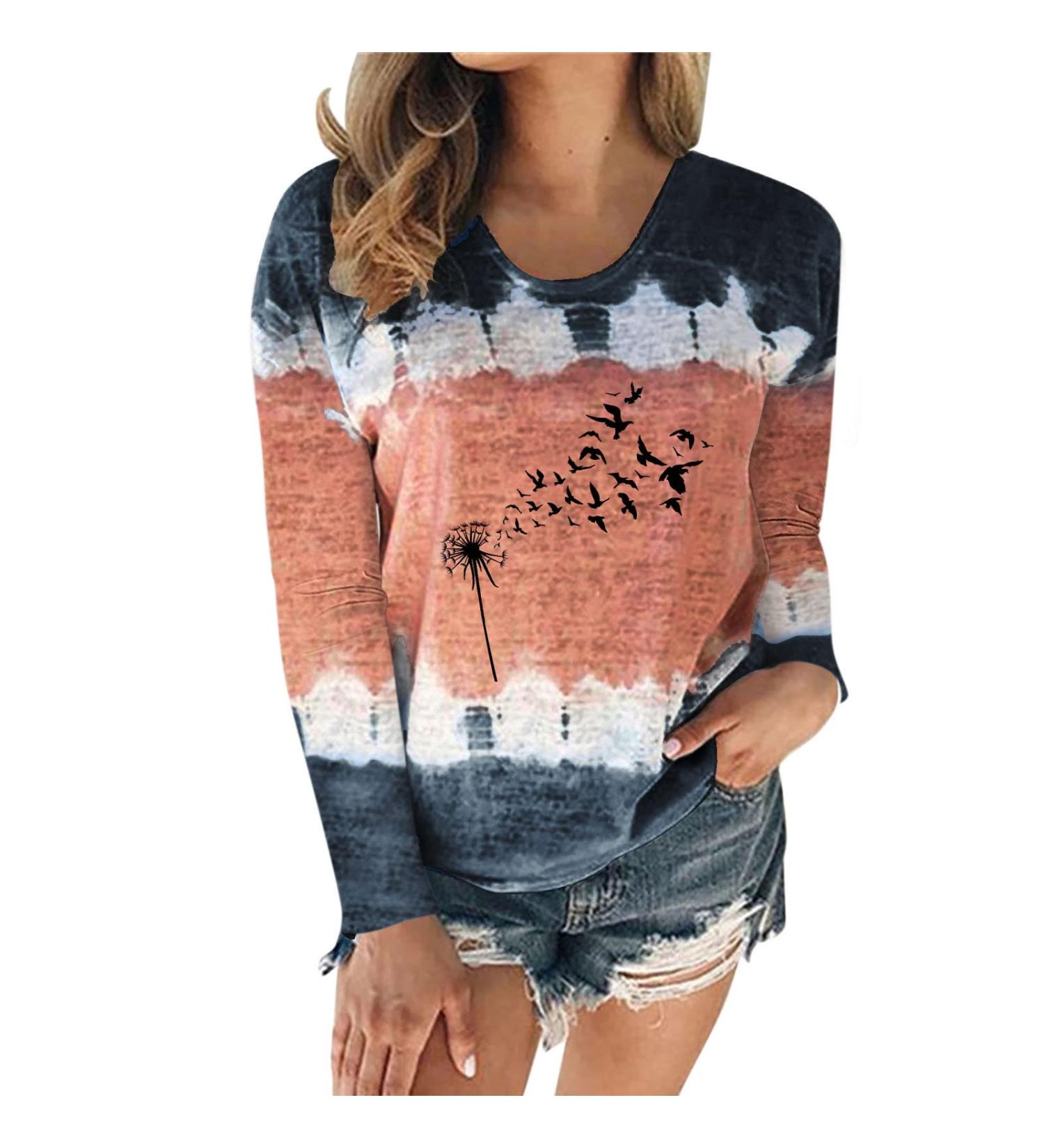 Hoodie Women's Knitted Jumper Women's Casual Fashion Crew Neck Tie Dye Print Long Sleeve T-Shirt Blouse Tops Turtleneck Pullover Women's Pullover Autumn Black L - Buy Online on GoSupps.com