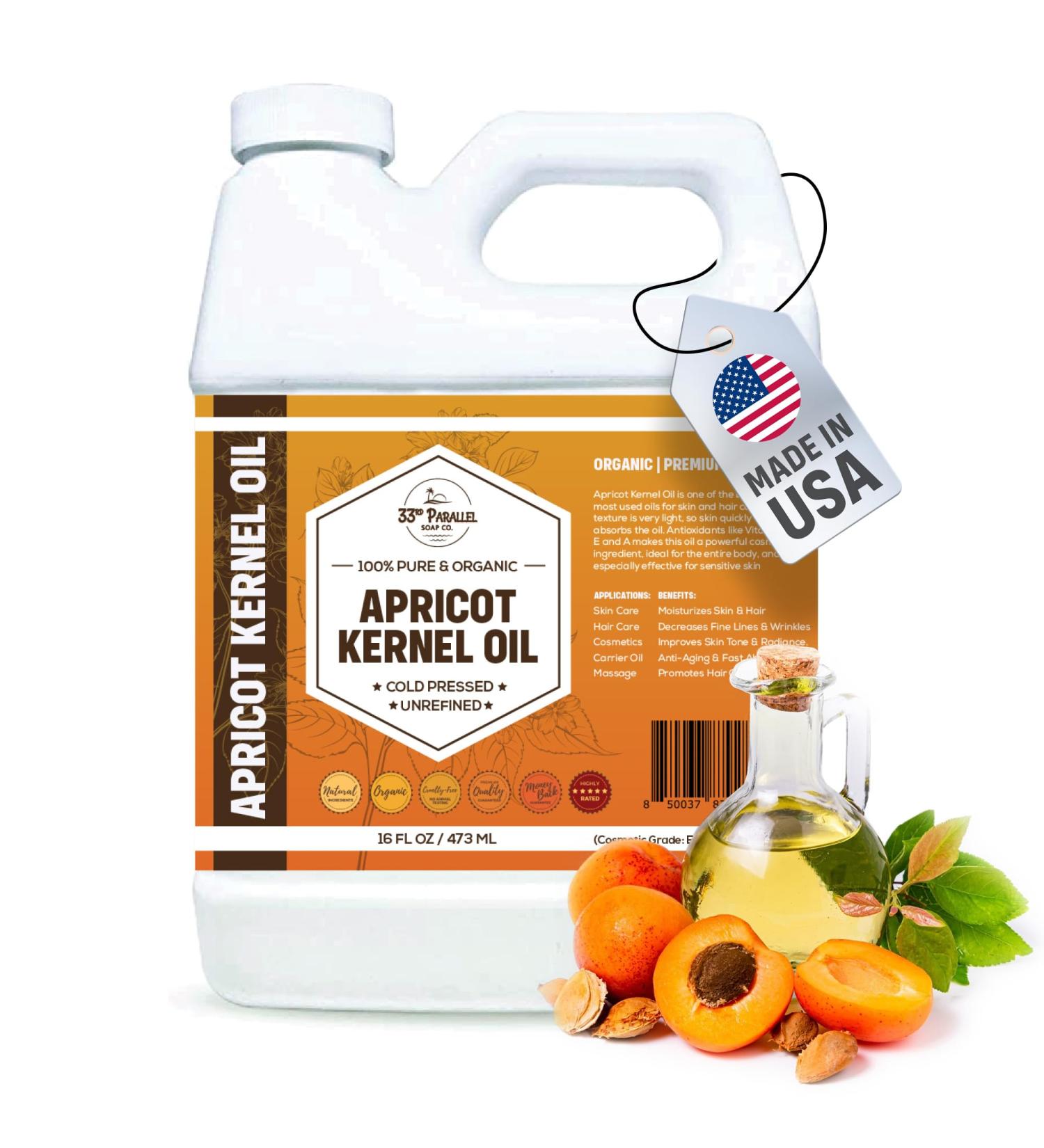 Organic Apricot Kernel Oil (16 Oz) Premium Cold Pressed Unrefined | 100% Pure Apricot Kernel Oil for Skin Face Hair Soap Making Massage | Carrier for Essential Oils | Available Bulk | 16 FL OZ - Buy Online on GoSupps.com
