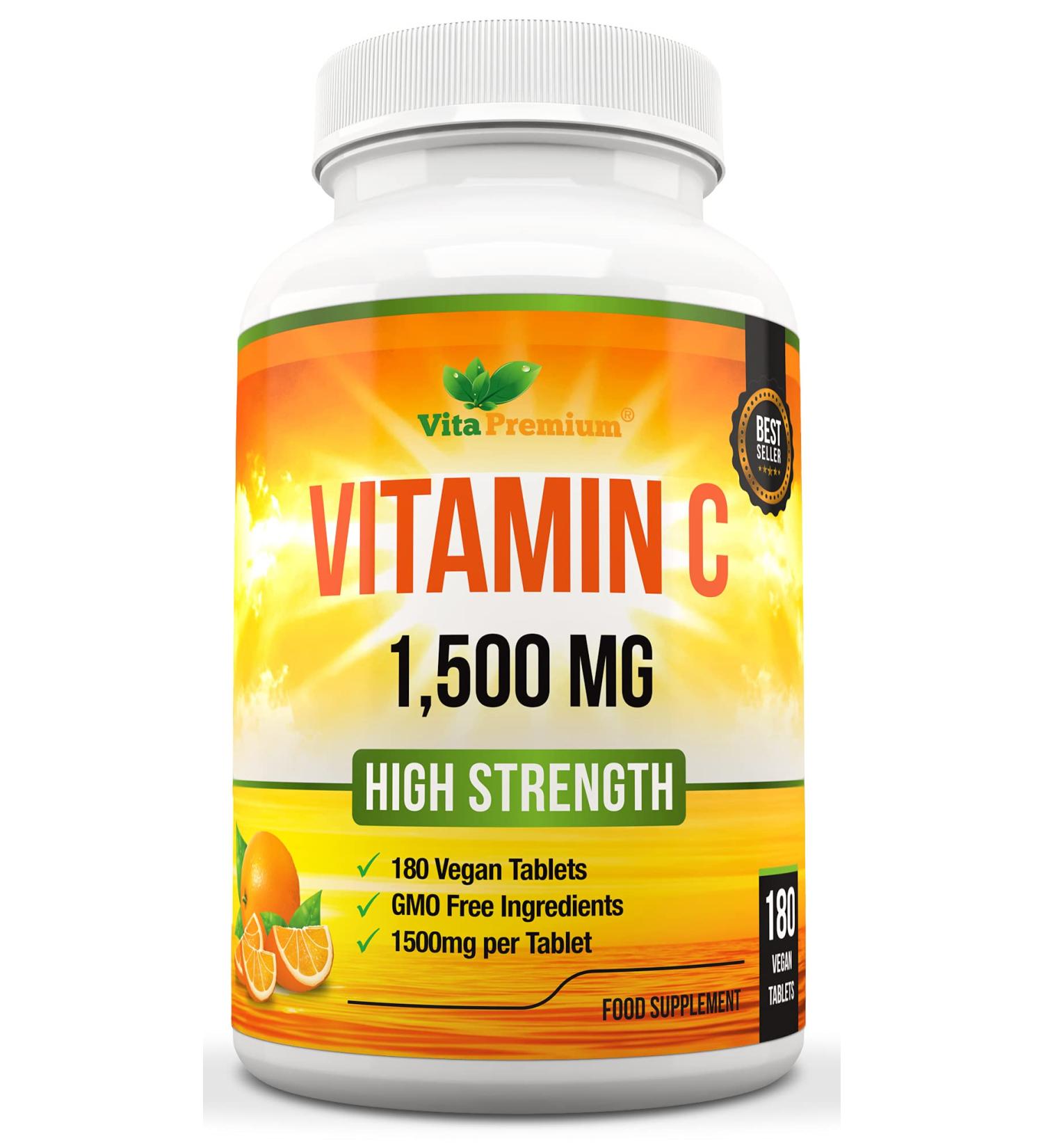 High Strength Vitamin C 1500mg - 180 Vegan Tablets, 6 Month Supply | Made in UK - Buy Online on GoSupps.com