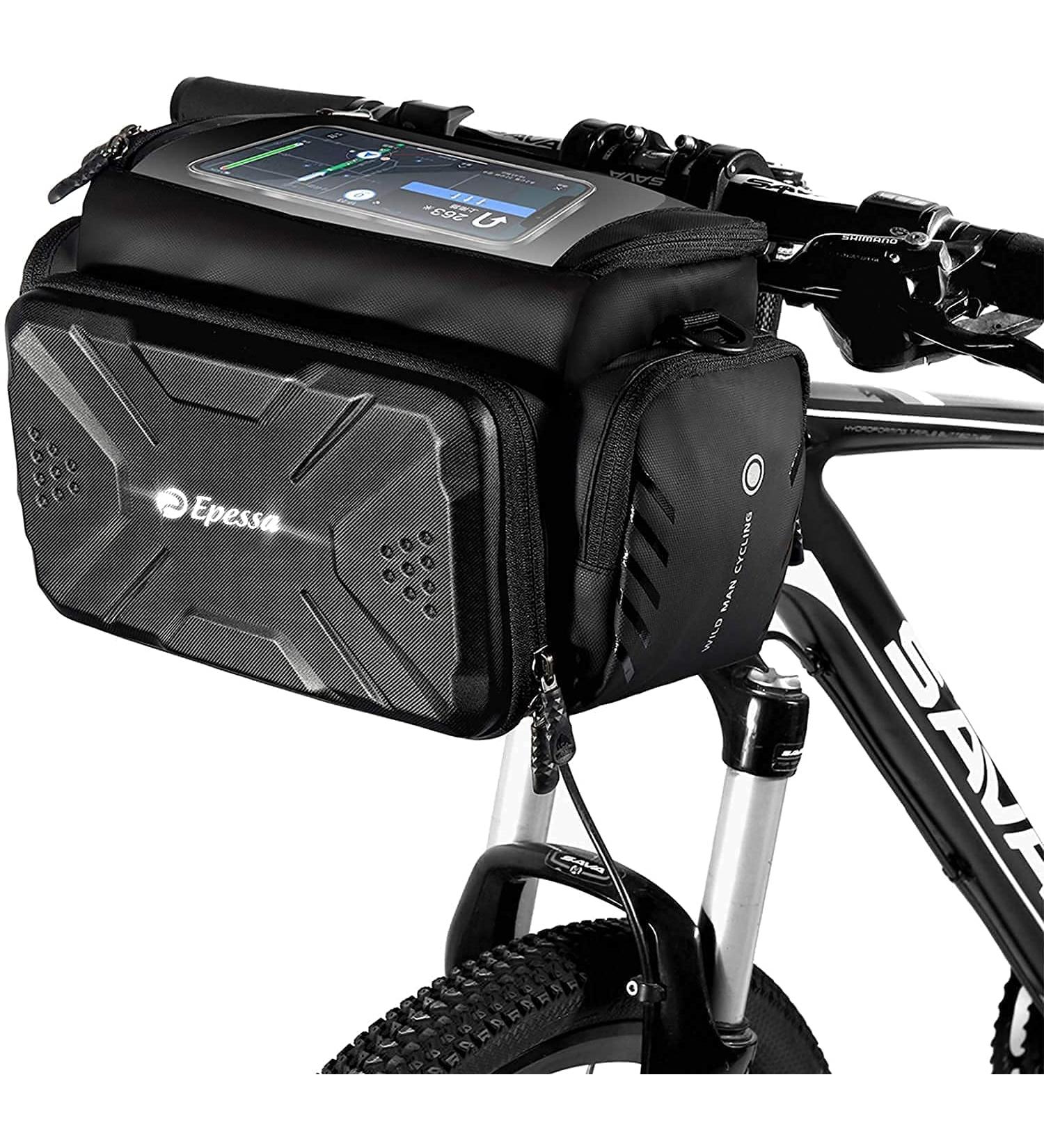 Epessa Bike Handlebar Bag - 4L Capacity, Quick Install & Release Double Clamp, Removable Shoulder Strap, Touch Screen, Hard Housing - Buy Online on GoSupps.com