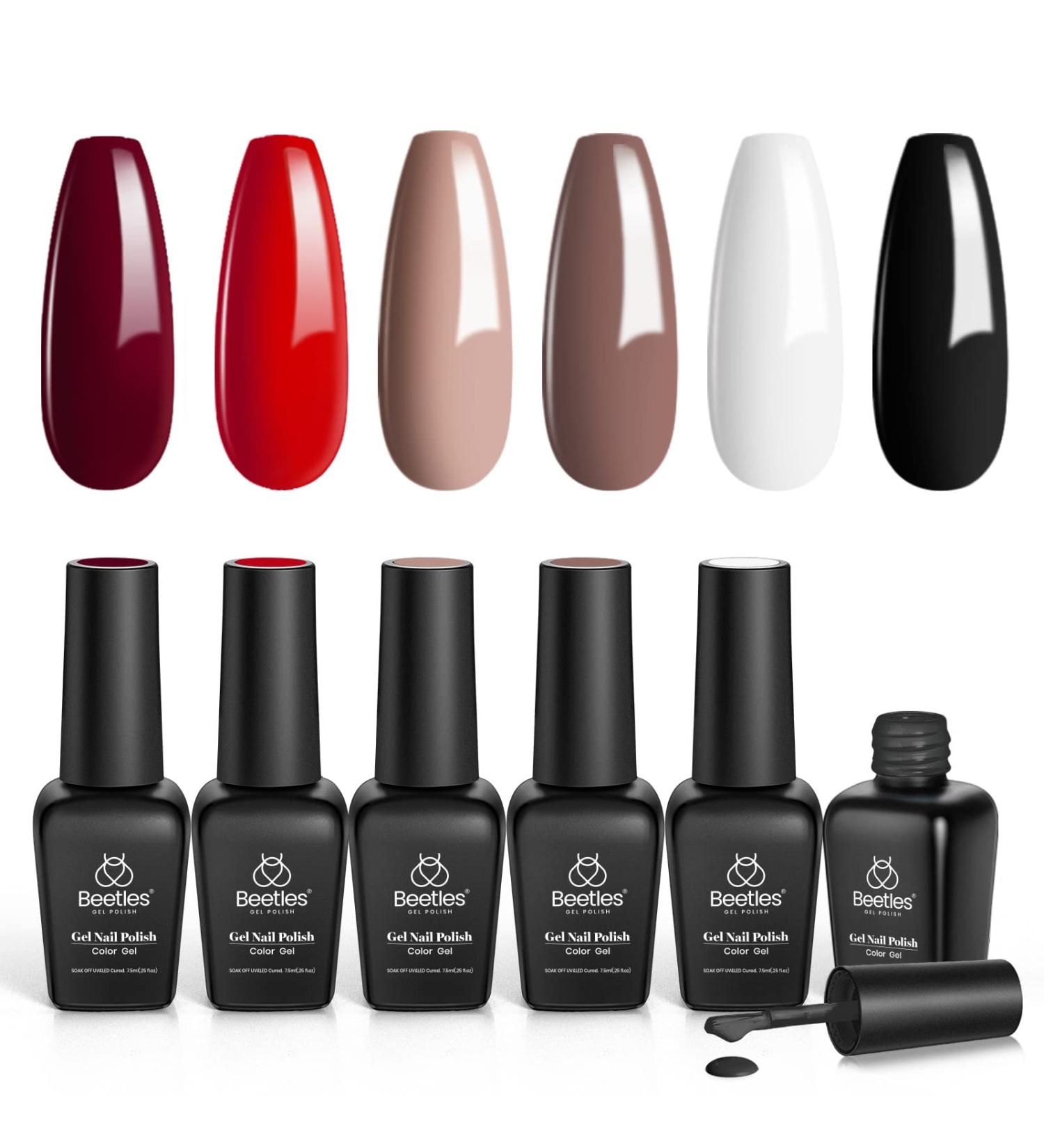 Beetles Gel Nail Polish Set - Black White Red Gel Polish Kit for Fall Winter Manicures | Soak Off, Nail Lamp Included | DIY at Home Beauty Gift for Women - Buy Online on GoSupps.com
