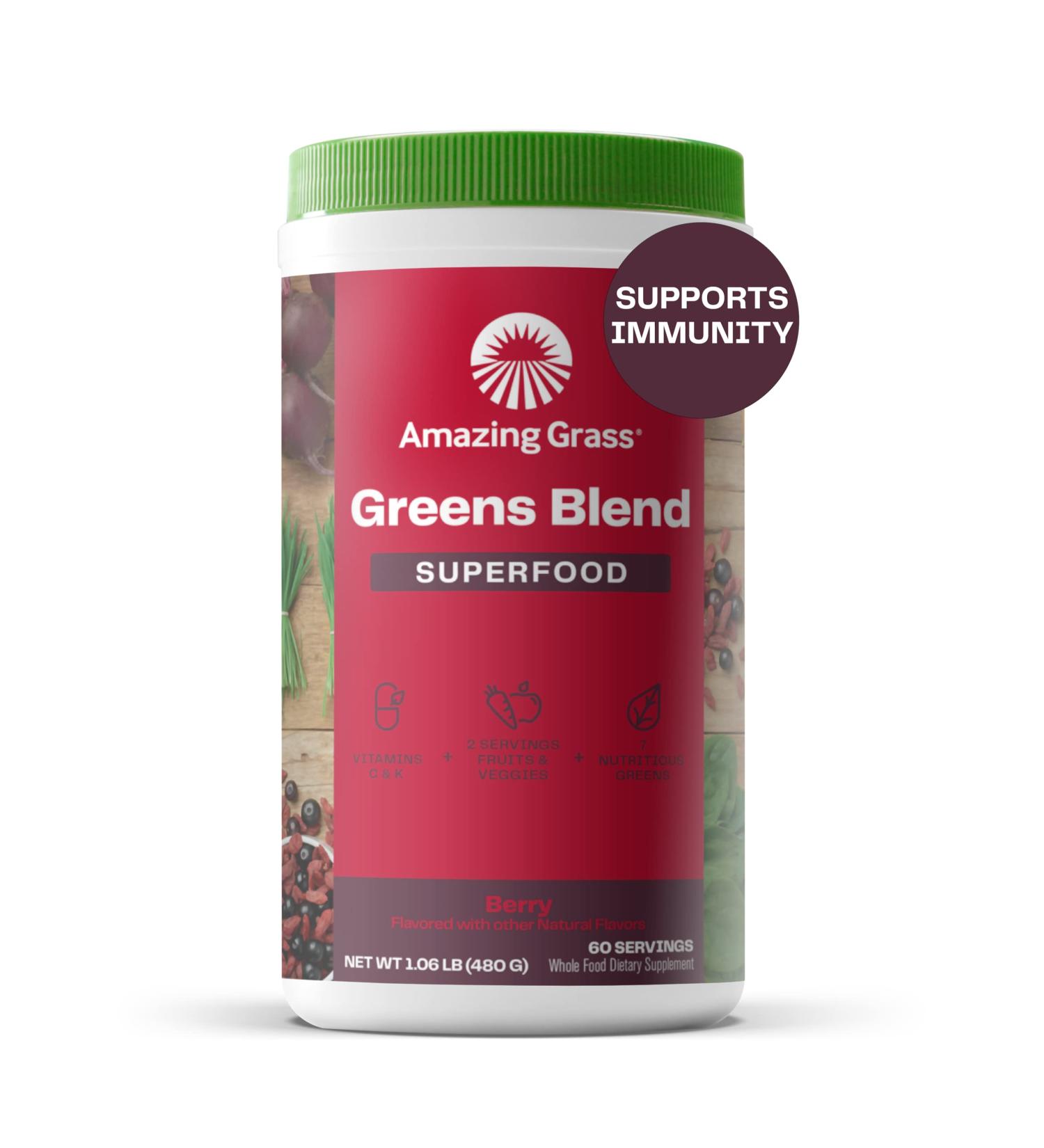 Amazing Grass Greens Blend Superfood Powder with Spirulina & Probiotics - 60 Servings Berry Flavor - Buy Online on GoSupps.com