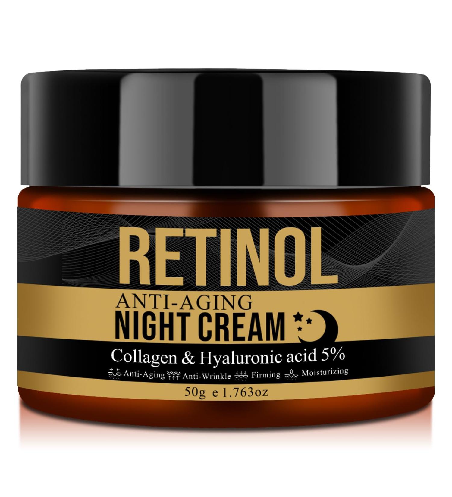 Retinol Anti-Aging Night Cream with Collagen & Hyaluronic Acid, Night Anti-Wrinkle Face Moisturizer for Men, Smooth Fine Lines, Tightening & Hydrating Men's Routine Skincare, 50g/1.76oz - Buy Online on GoSupps.com