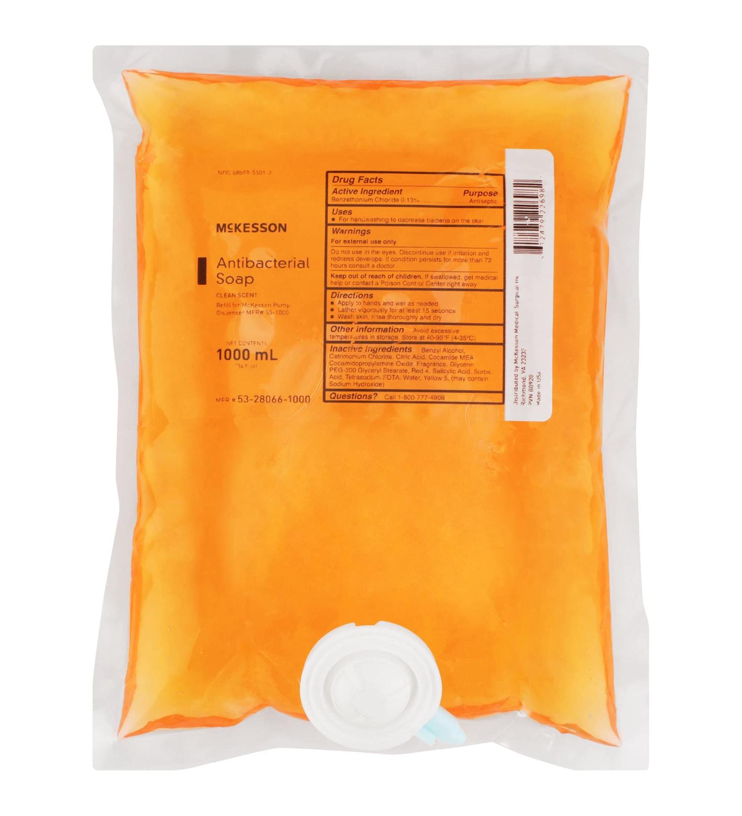 McKesson Antibacterial Liquid Hand Soap, 1000 mL Pack of 1 Refill Bag, Clean Scent Fresh 33.81 Fl Oz (Pack of 1) - Buy Online on GoSupps.com