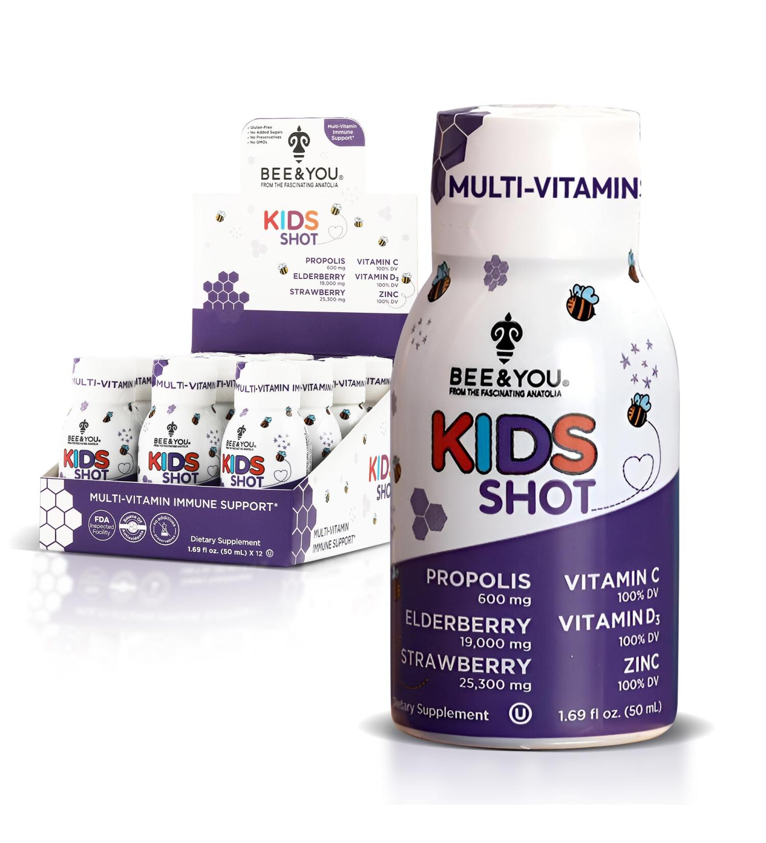 BEE and You Kids Immune Support Supplement 100% Natural Propolis Vitamin C Elderberry Raw Honey Antioxidants Alternative to Gummies Great Taste 12 Pack 1.69 fl. oz Each - Buy Online on GoSupps.com