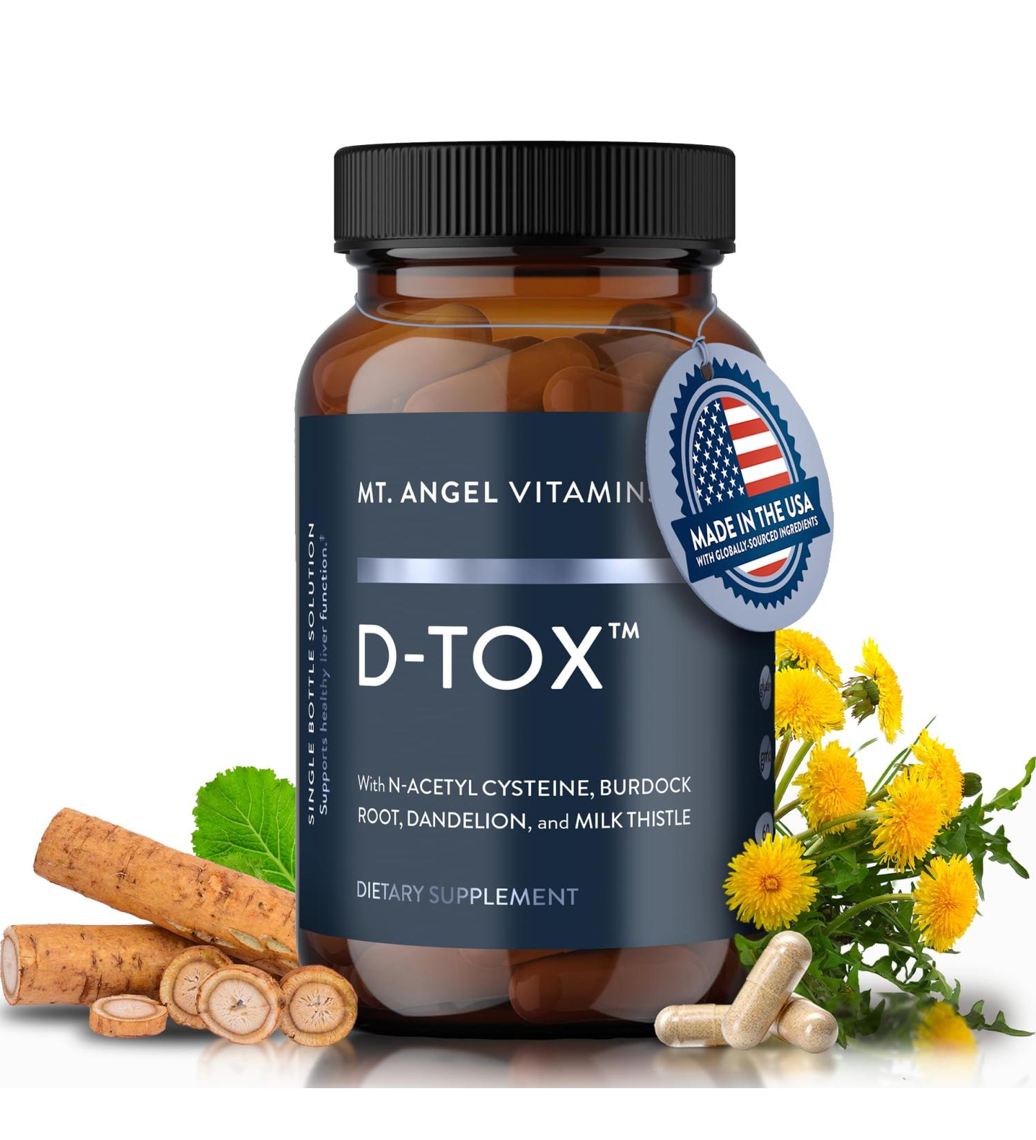 Mt. Angel Vitamins D-Tox - Advanced Liver Cleanse & Detox Repair Supplement Supports Fatty Liver Health & Enzyme Reduction with Milk Thistle NAC and Dandelion Root - 60 Capsules 1 Count (Pack of 60) - Buy Online on GoSupps.com