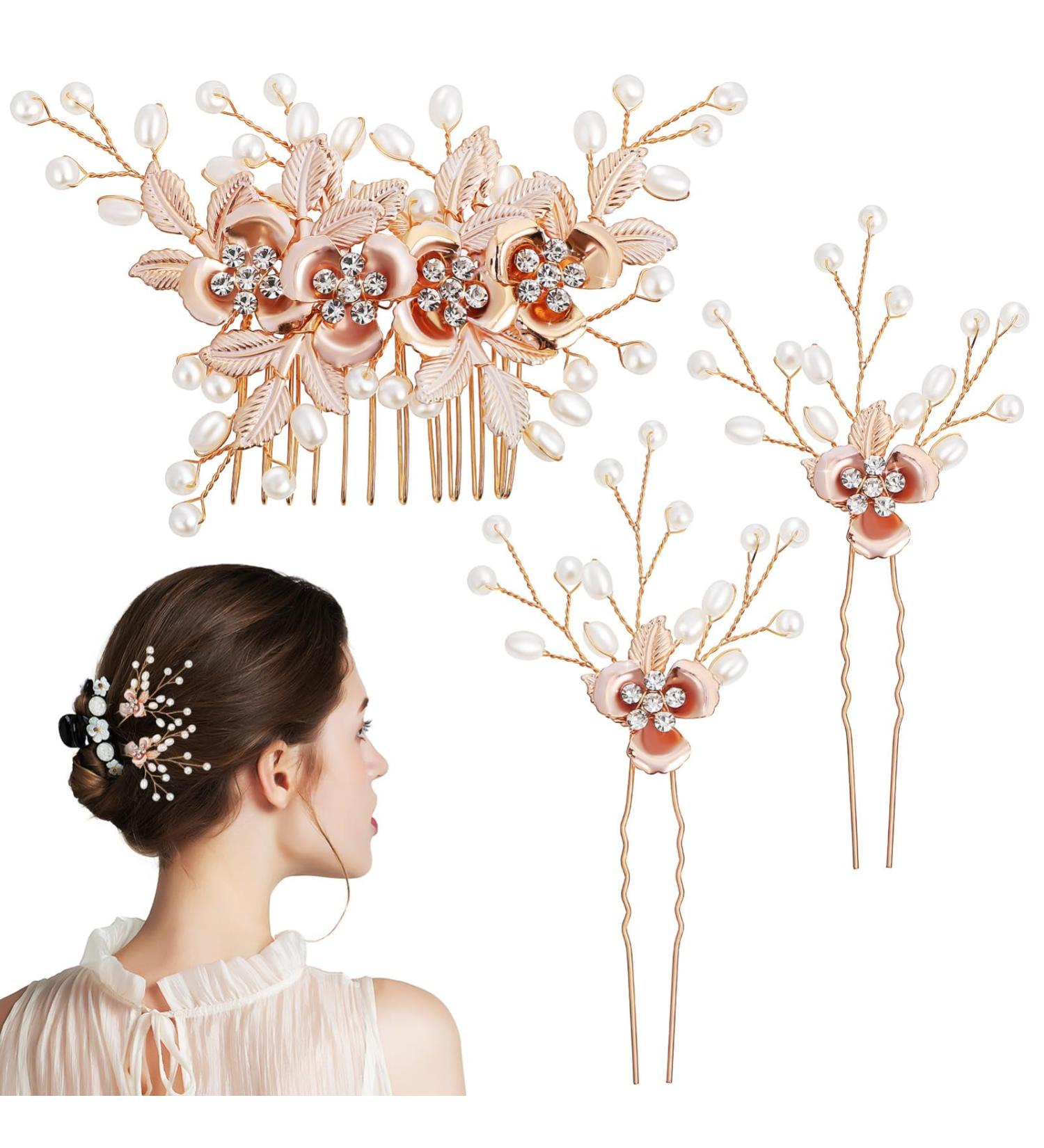 Mikinona 1 Set Leaf Pearl Hairpin Hairstyles Gold Hair Clips Hair Accessories for Women Wedding Hair Side Comb Pearl Hair Clips Hair Combs for Styling Accessory Hair Combs for Women Metal - Buy Online on GoSupps.com
