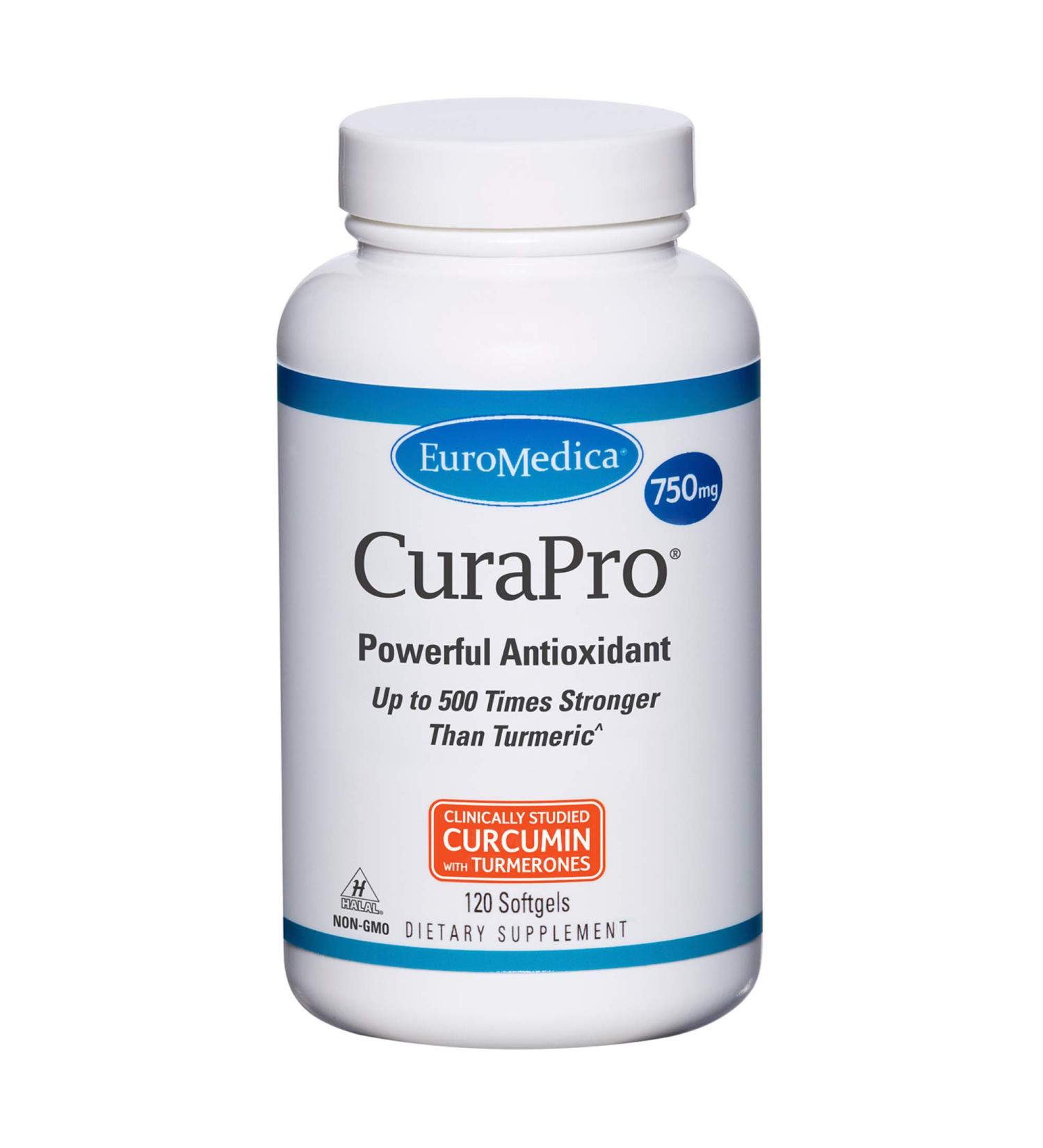 EuroMedica CuraPro 750mg 120 Softgels - High Potency Turmeric Curcumin Supplement for Liver, Brain, Heart & Immune Support - 120 Servings - Buy Online on GoSupps.com