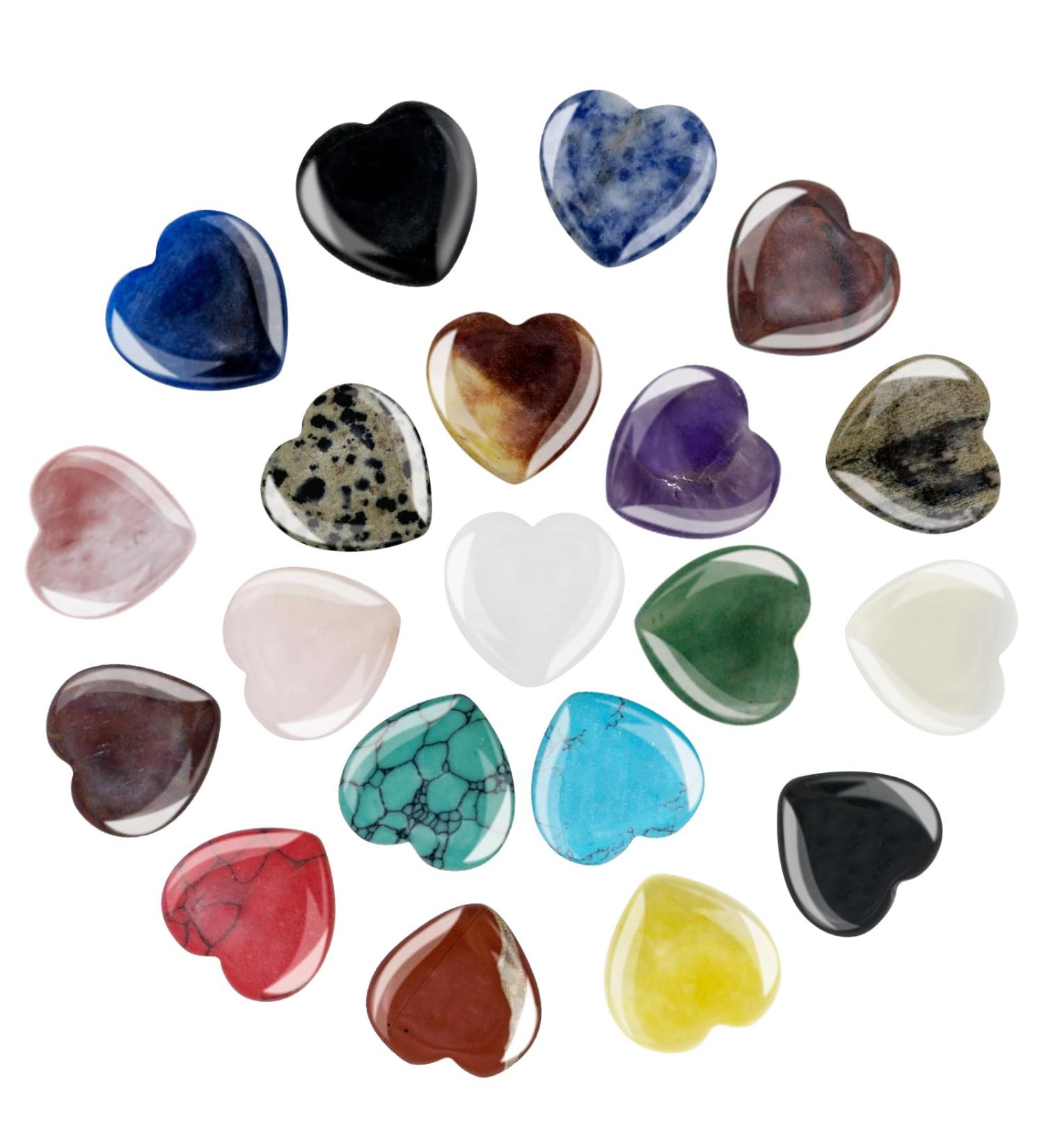 Gotfun 20-Piece Crystal Heart Stones Set | Colorful Healing Gemstones for Meditation & Chakra | Lucky Rose Quartz & Amethyst for Kids - Buy Online on GoSupps.com