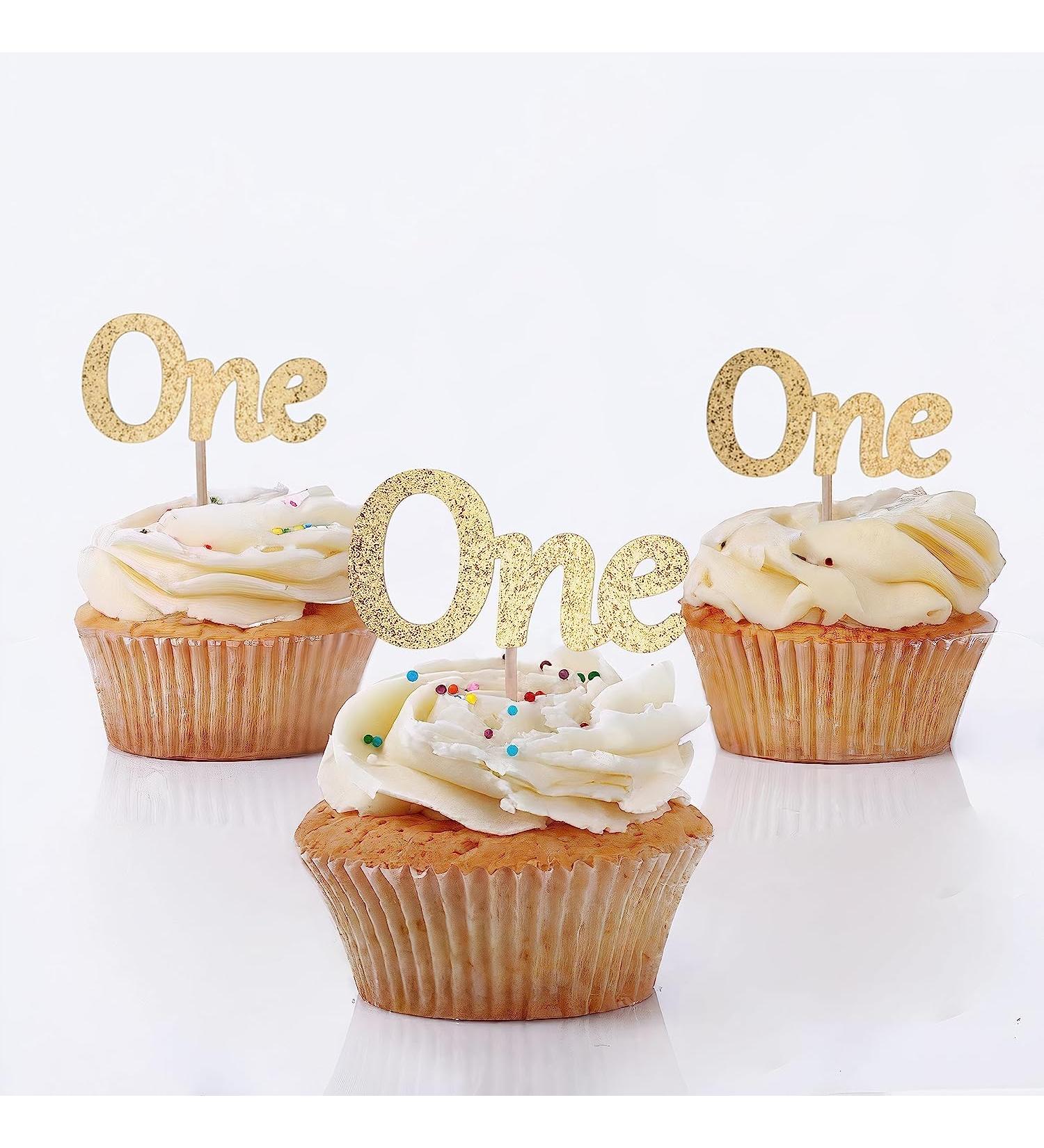PACK of 24pcs Toppers Gold Number One Toppers First Birthday Cake Toppers and Picks Gold Glitter Cake Decorating Toppers One Year Cupcake Topper Decorations Birthday Cake Toppers - Buy Online on GoSupps.com