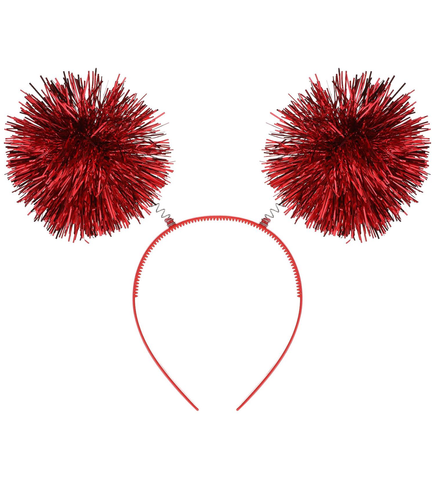 WLLHYF Foil Strips Pom Pom Headband Tinsel Fashion Headband Fluffy Ball Hair Loop Cosplay Hair Accessories for Women Girls Christmas Party Birthday Red - Buy Online on GoSupps.com