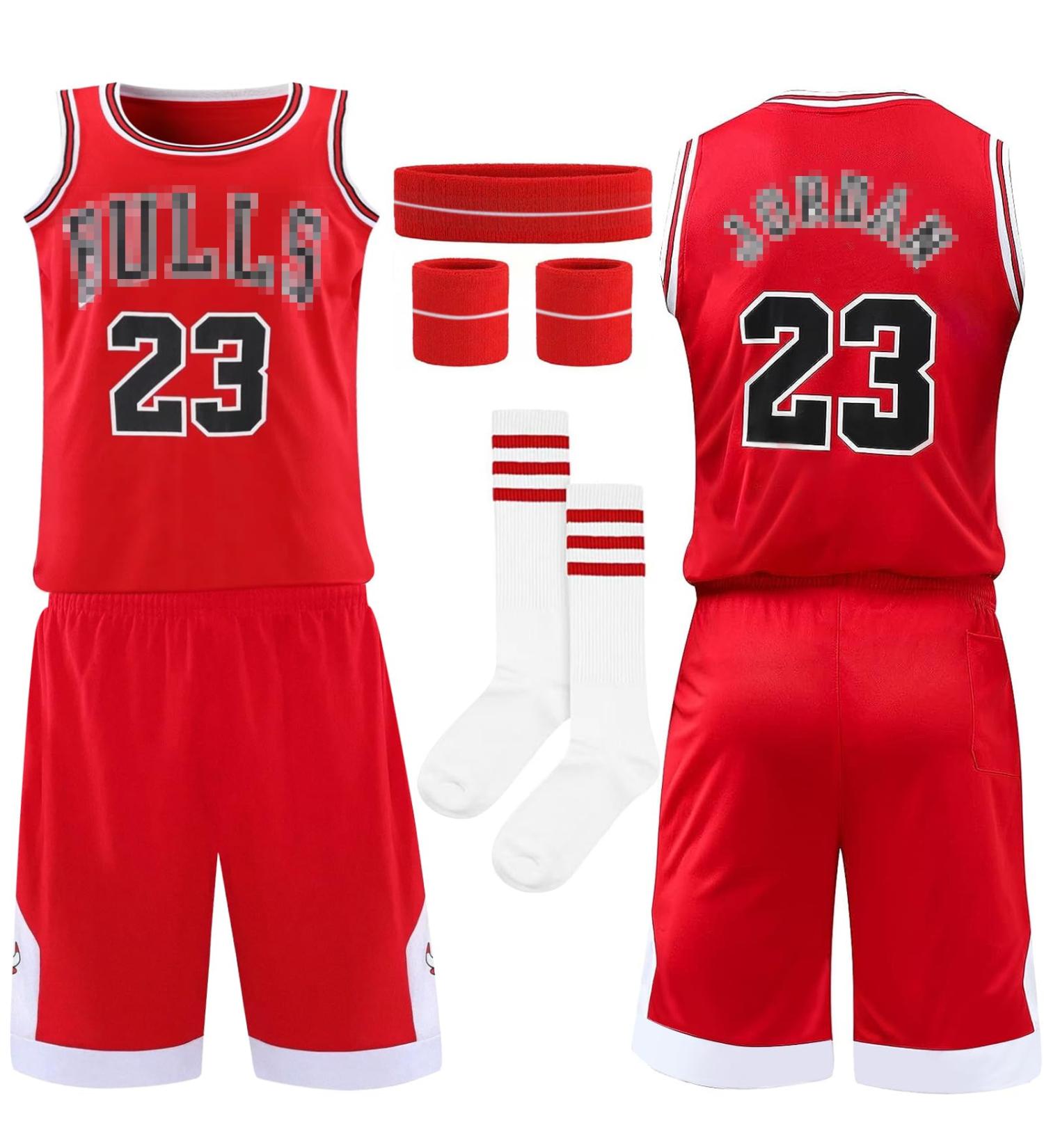 Kids Basketball Jersey Set - 5 Pcs Includes Shirt Shorts Arm Sleeves Headband & Socks for Ages 13-15 - Buy Online on GoSupps.com