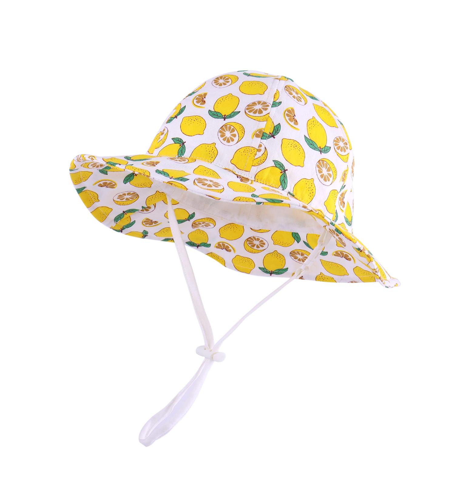 LANGZHEN Beach Sun Protection Hat for Baby Girls - Adjustable Wide Brim Play Hat with Chin Strap, White Lemon, 2-4 Years - Buy Online on GoSupps.com