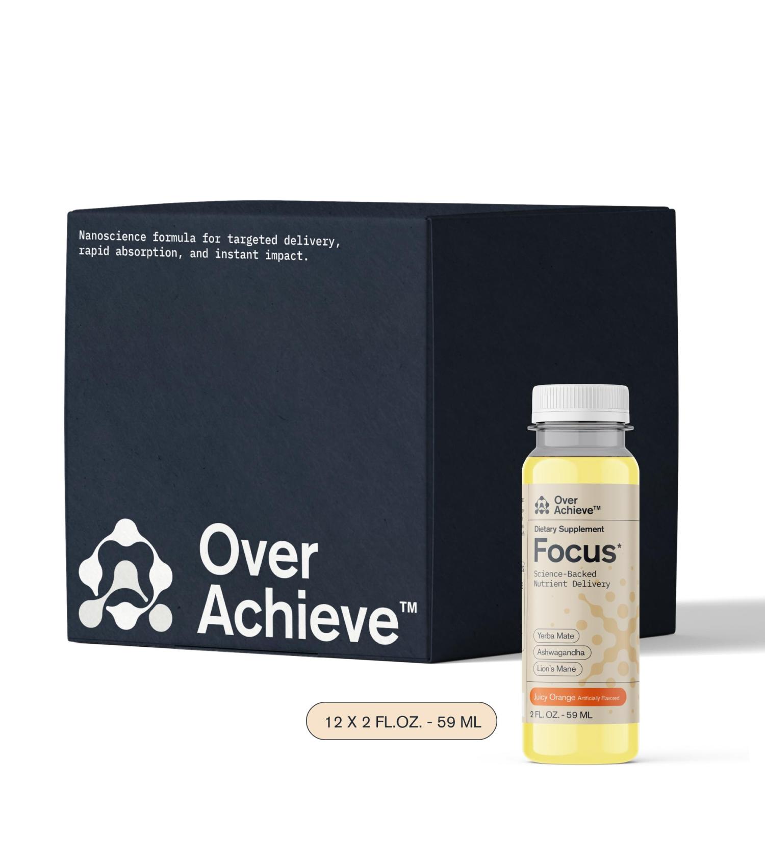 Focus Drink for Concentration- Contains Yerba Mate Ashwagandha and Lions Mane Mushroom with Advanced Nanoscience Technology - 12 Pack Brain Focus Drink Orange Flavor 2oz - Buy Online on GoSupps.com