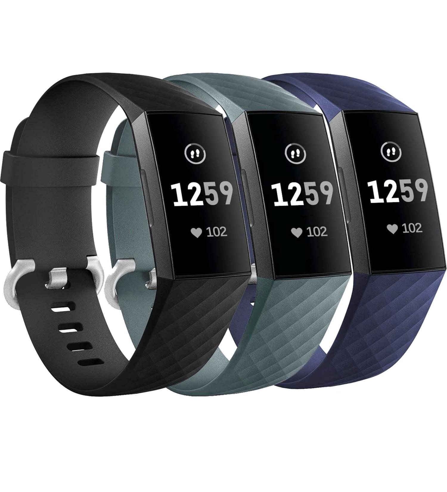 3 Pack Bands for Fitbit Charge 4/ Fitbit Charge 3/ Charge3 SE Silicone Fitness Sport Wristbands for Women Men Small Large black +navy blue+slate grey Small - Buy Online on GoSupps.com