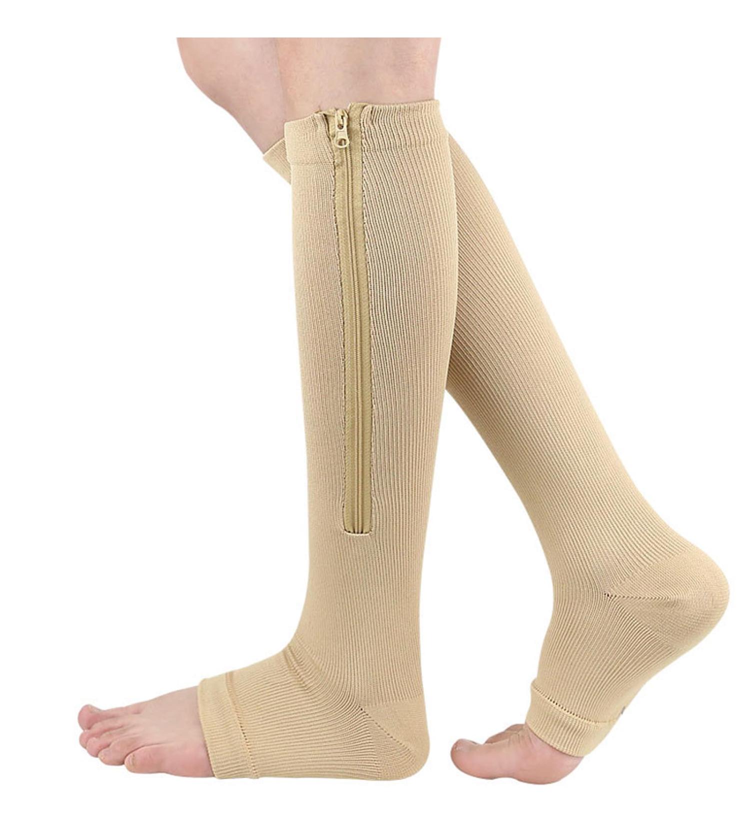 Mdrcg Compression Stockings with Zipper | Knee High Open Toe Calf Socks | 15-20 mmHg Support for Optimal Circulation - Buy Online on GoSupps.com