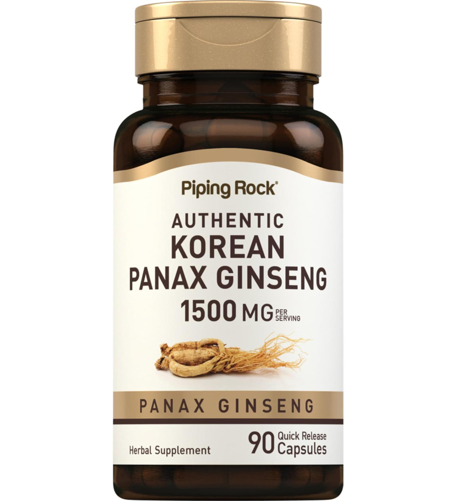 Piping Rock Korean Ginseng Capsules | 1500mg | 90 Count | Panax Ginseng Root Extract | Herbal Supplement | Non-GMO Gluten Free - Buy Online on GoSupps.com