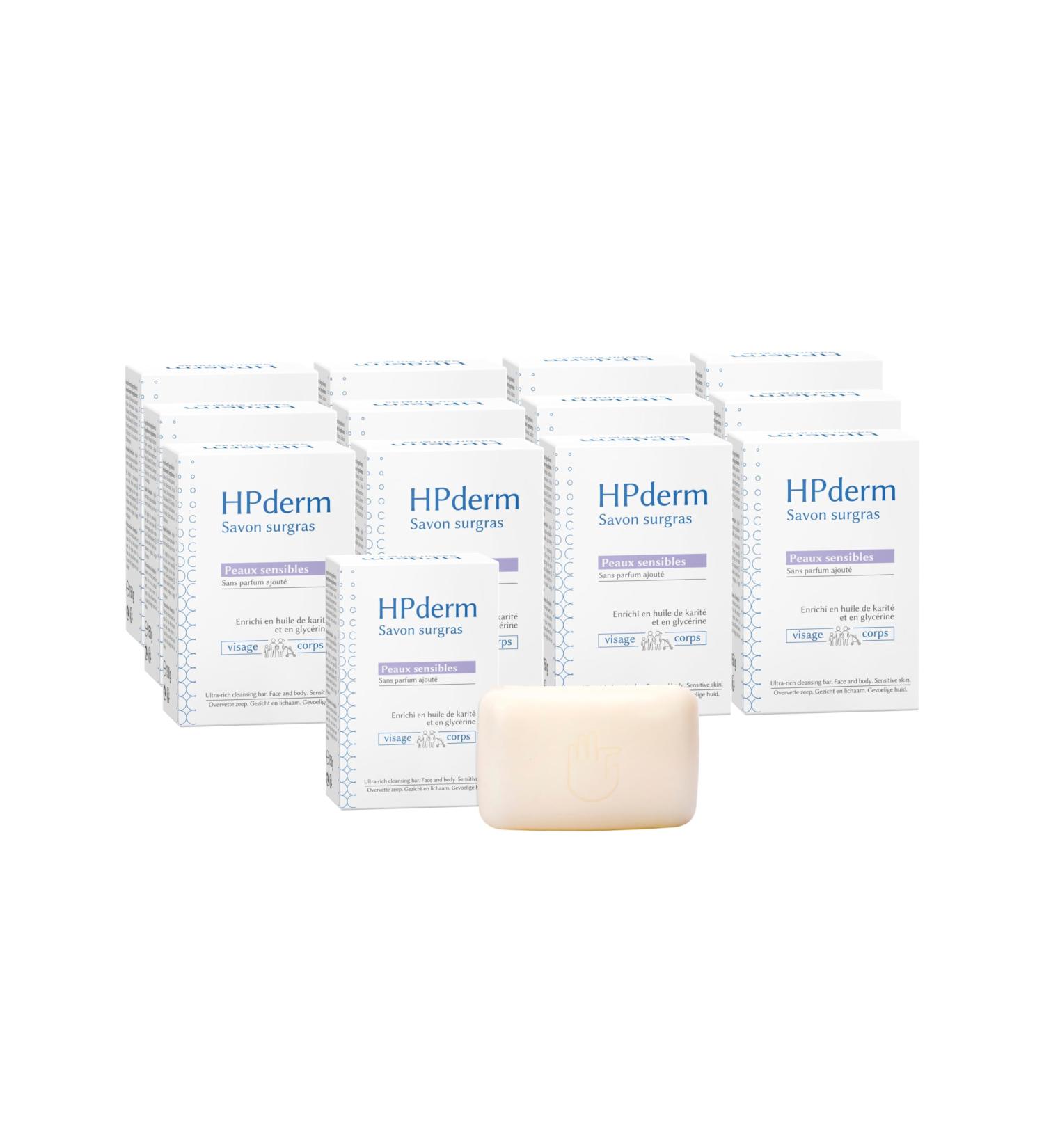  SORIFA Pack of 12 - HPderm Superfat Soap Sensitive Skin 99.95% Natural Ingredients Enriched with Shea Butter and Glycerin Suitable for the whole family including babies pH neutral fragrance-free 150g bar - Buy Online on GoSupps.com