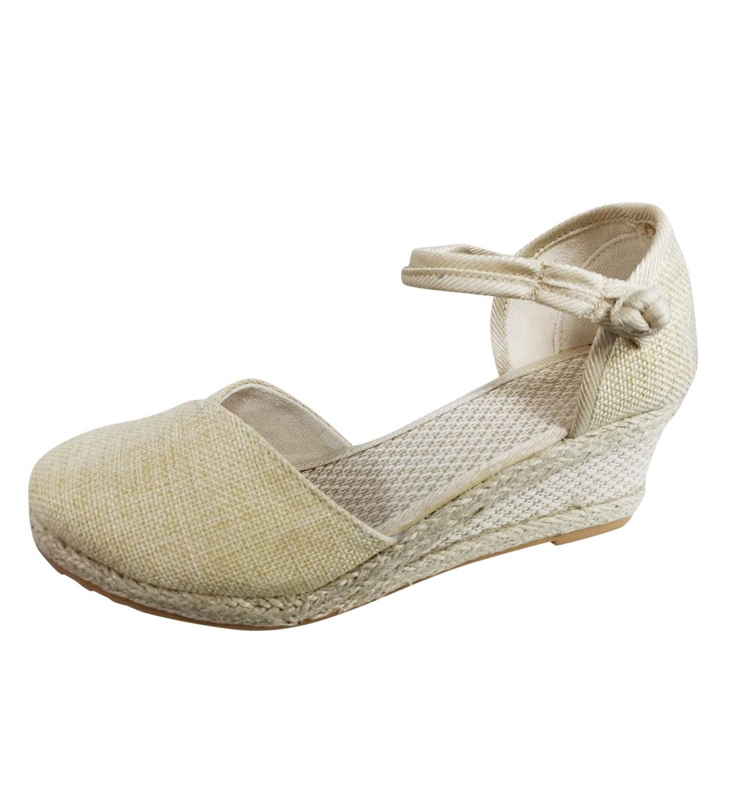 Elegant Women's Summer Wedge Sandals Casual Roman Style Thick Sole Beige Perfect for 3.5 UK Size - Buy Online on GoSupps.com