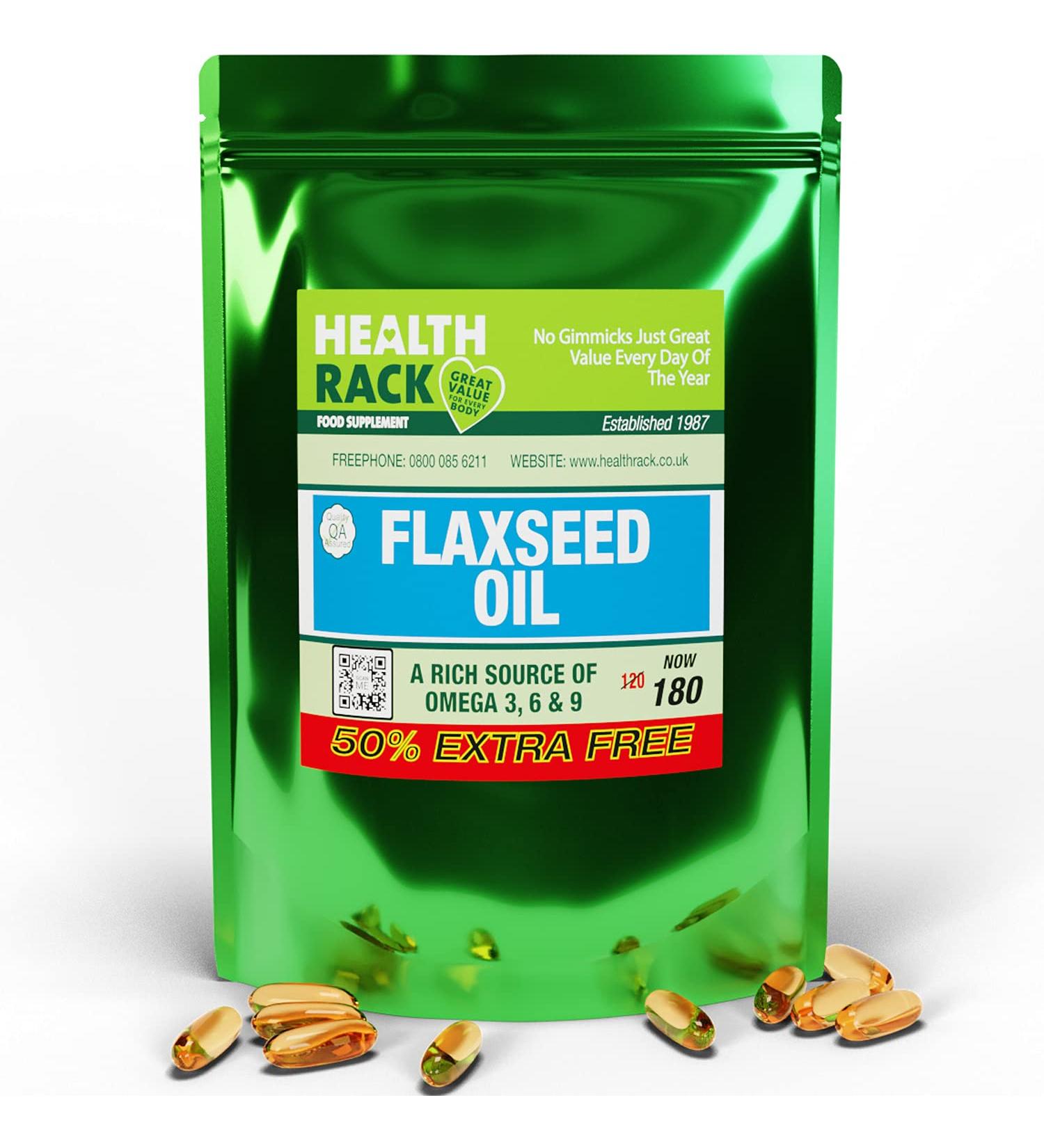 Flaxseed Oil 1000mg Capsules - High Strength Omega 3 6 9 Supplement - 180 Count - Buy Online on GoSupps.com