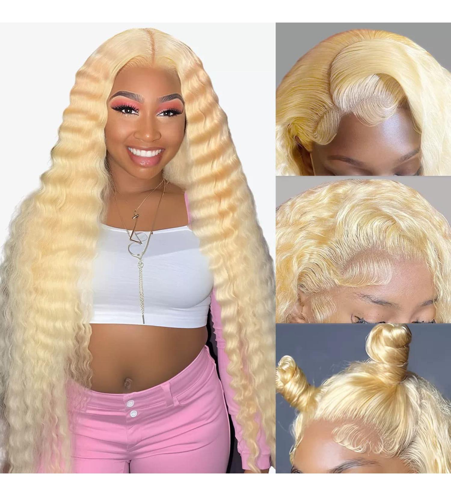 20 Inch Blonde Deep Wave Lace Front Wig Human Hair 13x6 | Pre Plucked 180% Density Glueless 613 HD Lace Frontal Wig for Women - Buy Online on GoSupps.com