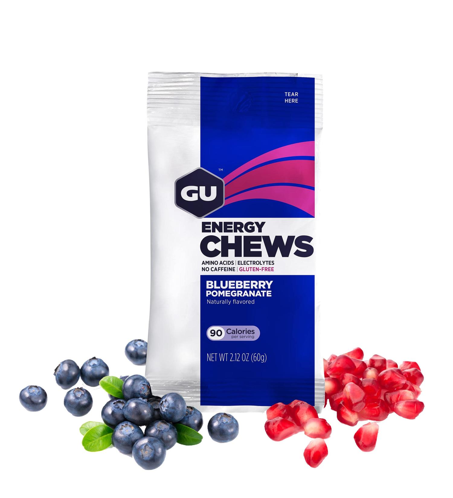 GU Energy Chews Blueberry Pomegranate Gummies with Electrolytes - 12 Bags (24 Servings) - Buy Online on GoSupps.com