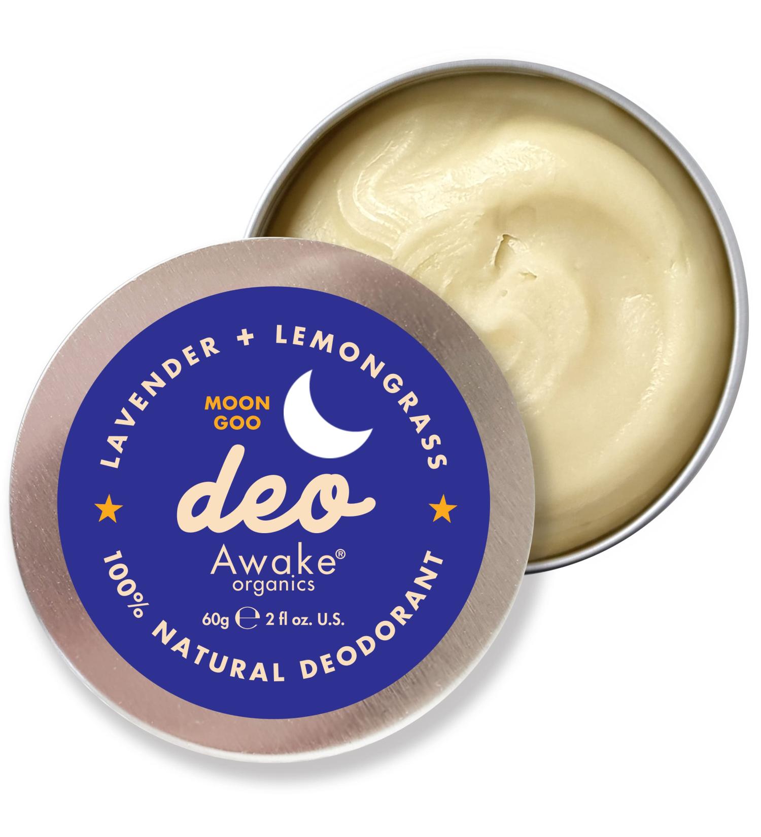 Awake Organics Moon Goo Deodorant Balm 60g - Lavender + Lemongrass | Natural, Extra Strength, Aluminium & Plastic Free, Cruelty Free | With Bicarb & Beeswax | Made in England - Buy Online on GoSupps.com