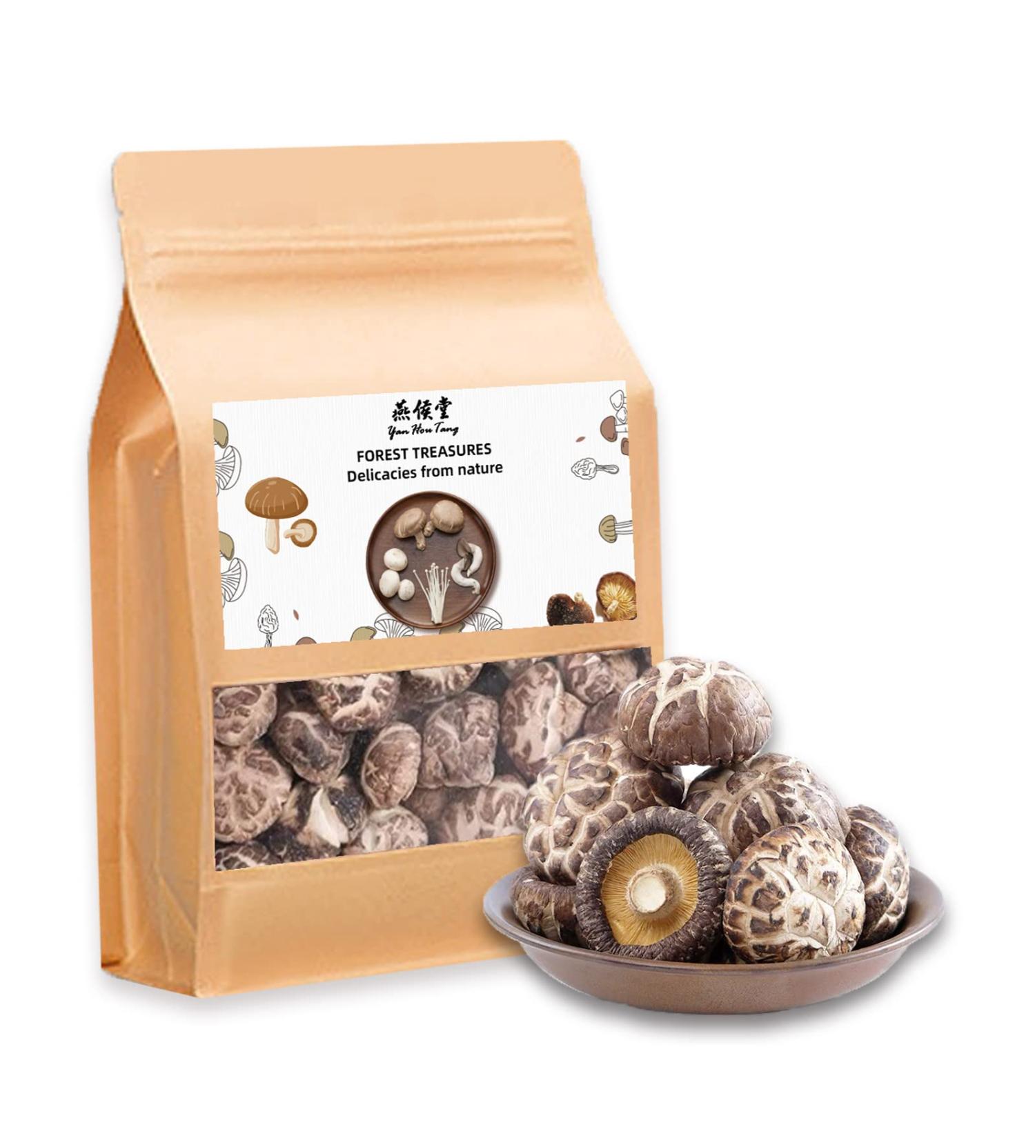 YanHouTang White Flower Shiitake Mushrooms 4 Oz - Premium Dried Mushrooms, Rich in Protein, All Natural & Nutritious, Soft Texture, Fresh Flavor - Buy Online on GoSupps.com