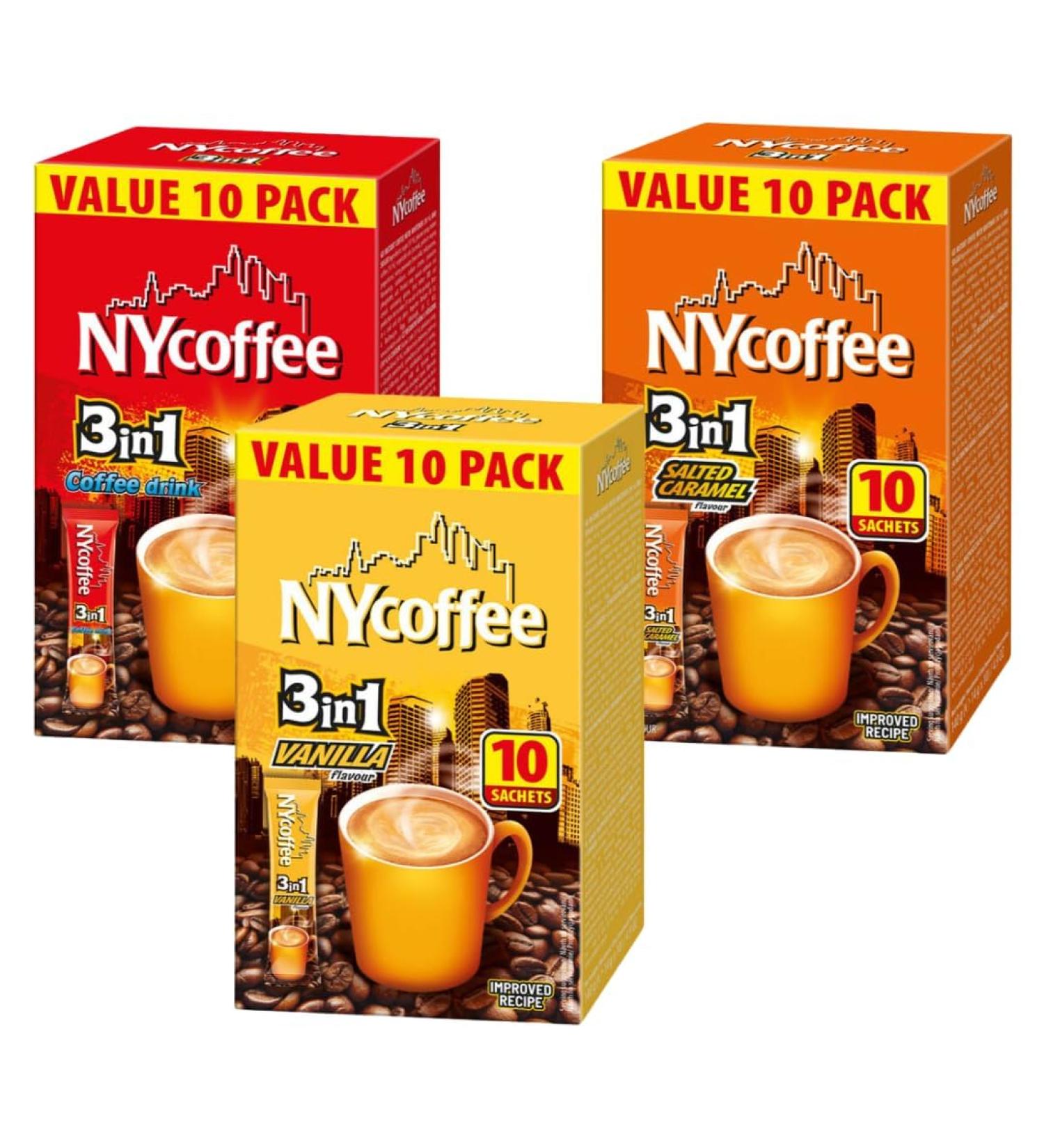 Coffee Bundle Containing NY Coffee 3 in 1 White Coffee Salted Caramel & Vanilla 10 Sachets Each (3 Pack) - Buy Online on GoSupps.com