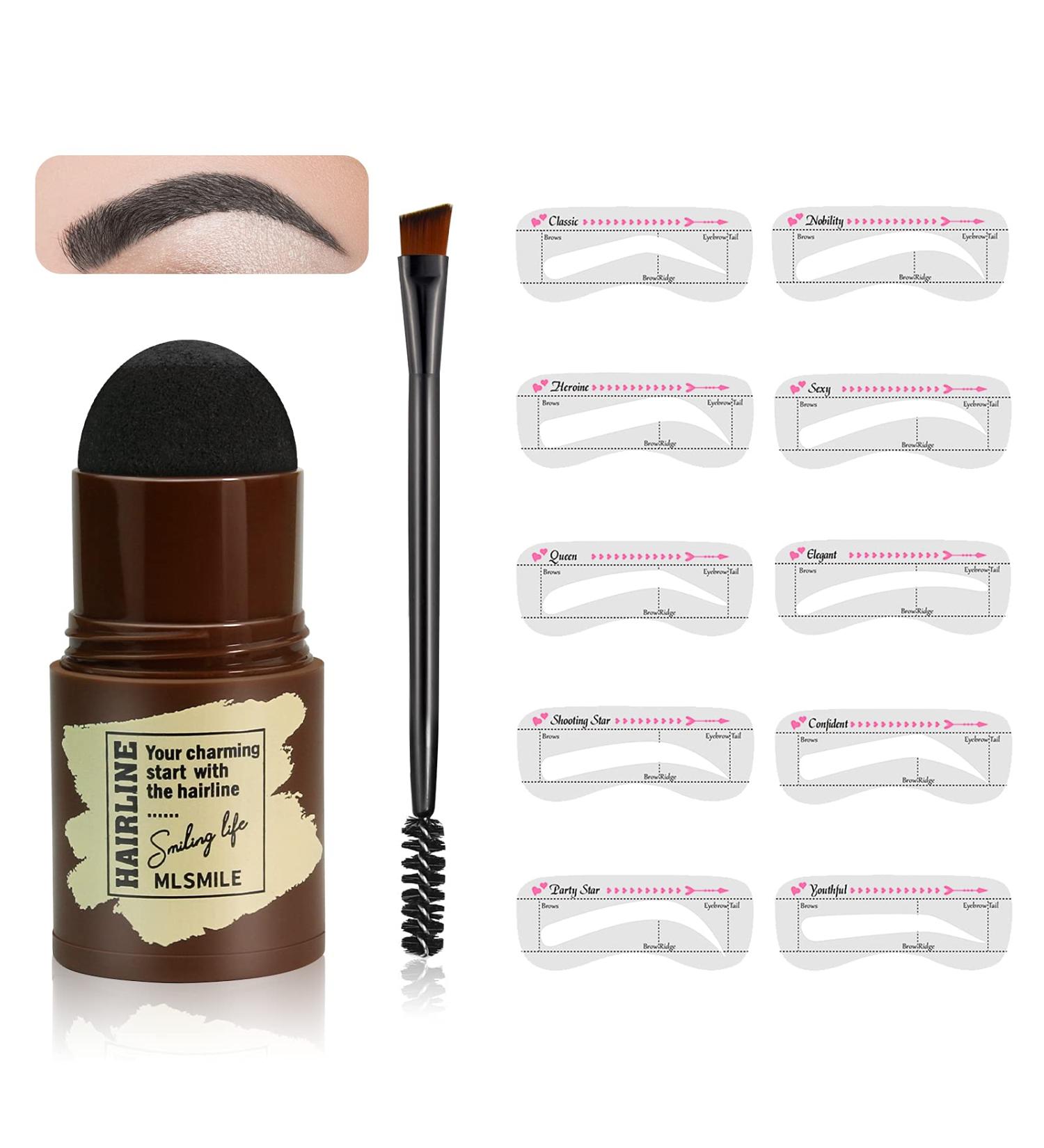 MGLIMZ Eyebrow Stamp Stencil Kit - Long Lasting Natural Shape | Brow Stamp Kit with Brush and Stencils - 3 in 1 Hairline Brow Powder - Black - Buy Online on GoSupps.com