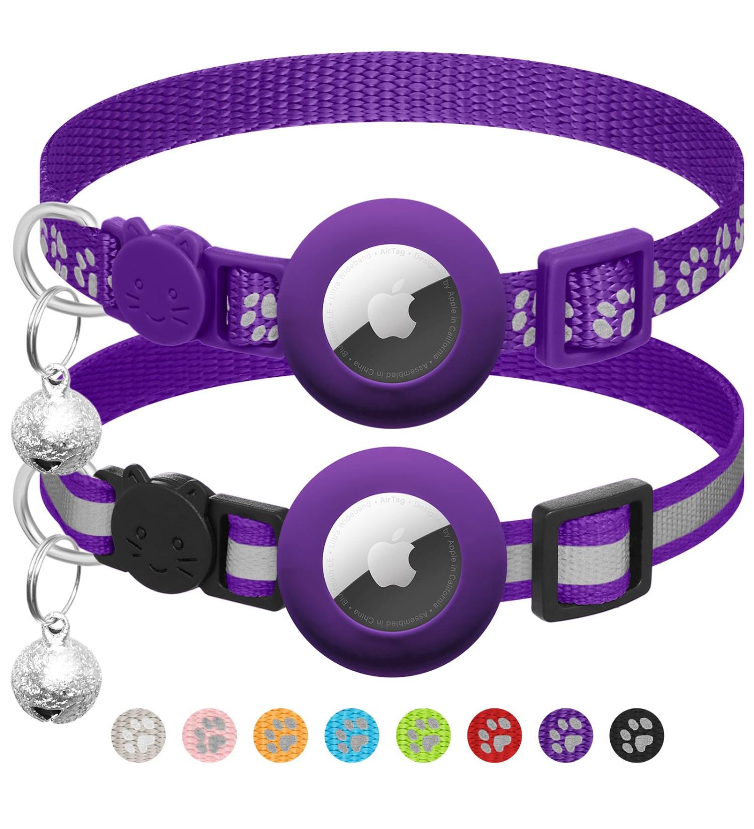Shop Adjustable Airtag Cat Neck Band with Bell | Reflective Kitten Collar Holder | Safety Buckle for Cats | 17.8-30.5 cm - Violet - Buy Online on GoSupps.com