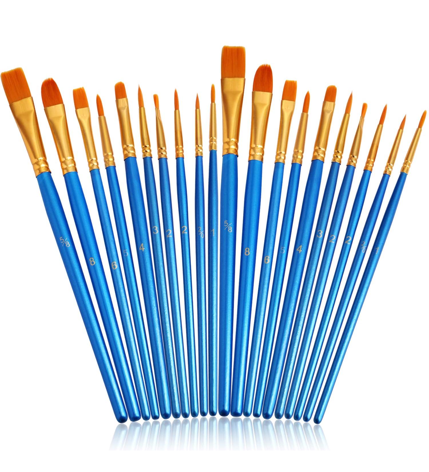 JOINREY 20 Pcs Round Pointed Tip Nylon Hair Artist Paint Brushes Set for Acrylic, Oil, Watercolor - Blue - Buy Online on GoSupps.com
