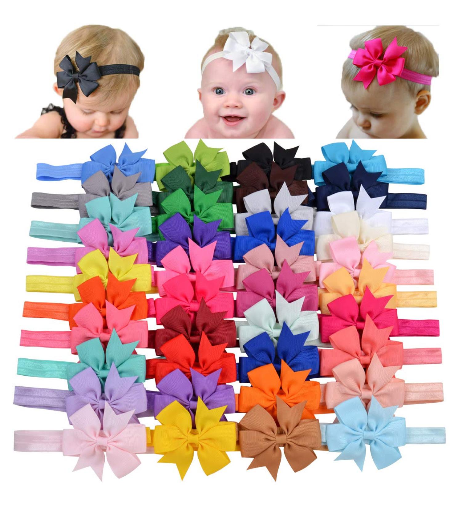 40pcs 3 Baby Girls Grosgrain Ribbon Hair Bows - Cute & Colorful Accessories for Kids | International Shipping - Buy Online on GoSupps.com