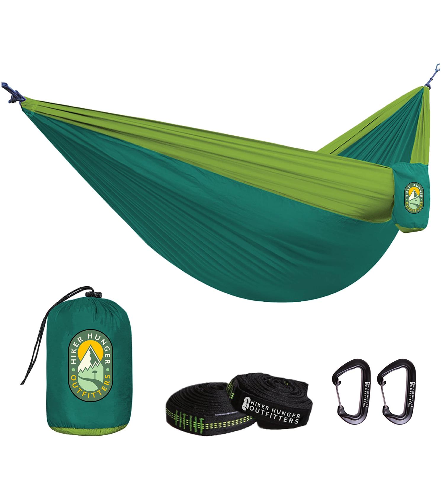 Hiker Hunger 2 Person Portable Camping Hammock with Tree Straps & Carabiners - Double Travel Hammock for Kids, Green - Buy Online on GoSupps.com