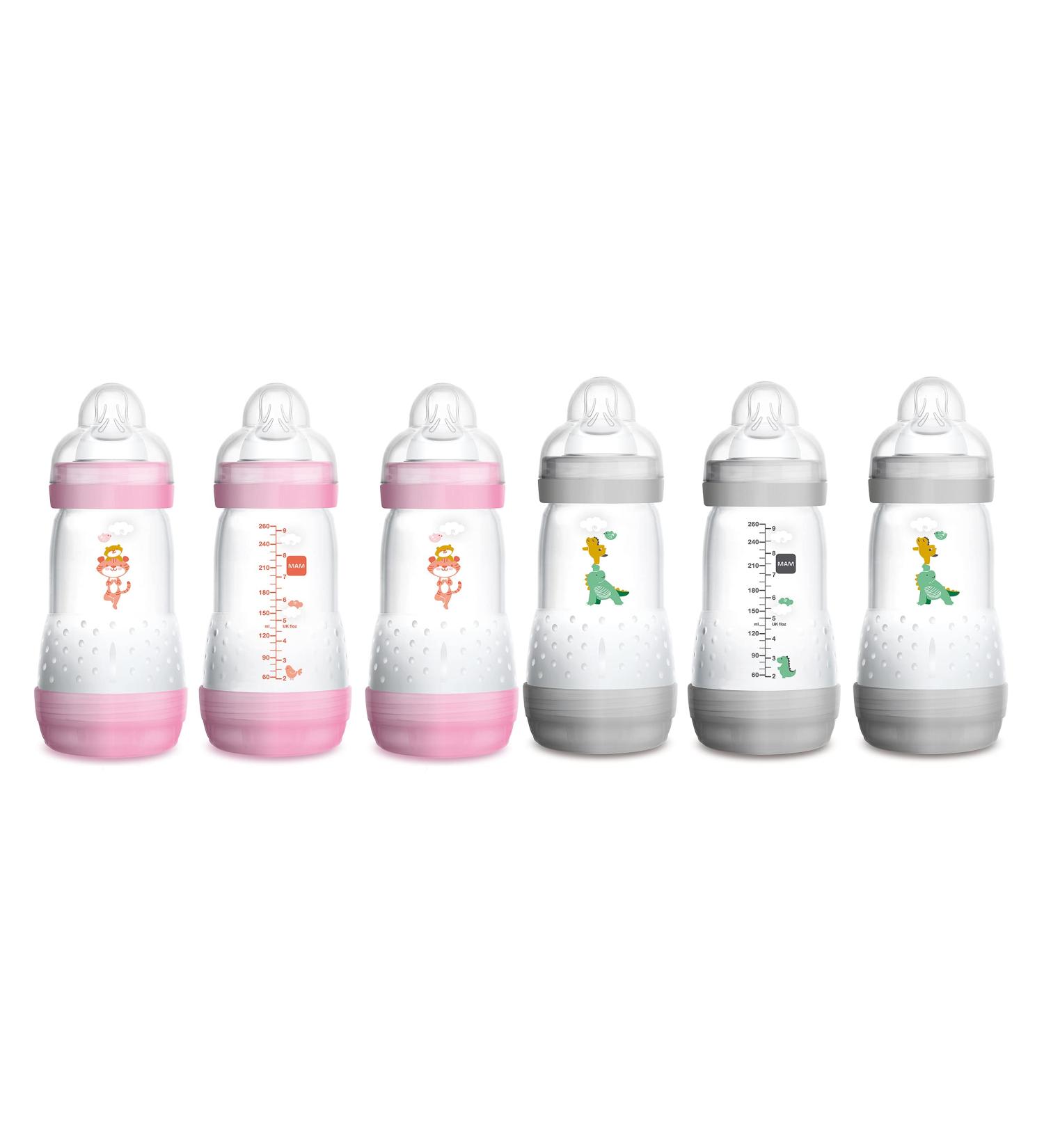MAM Easy Start Anti-Colic Bottles 9 oz (6-Pack) - Medium Flow, Gray and Pink - Buy Online on GoSupps.com