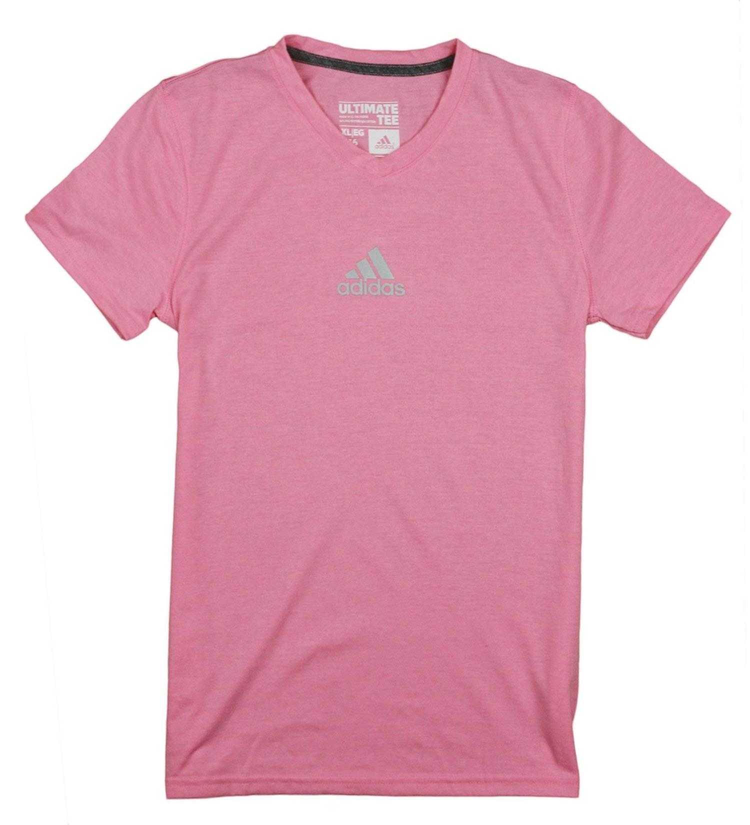 adidas Youth Girls (7-16) Ultimate Athletic V-Neck Short Sleeve Tee Large Pink Zest