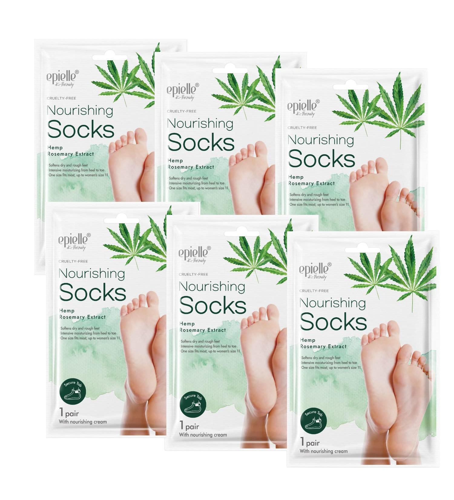 Epielle Nourishing Foot Masks - Hemp + Rosemary Extract (6pk) | Vegan & Cruelty-Free | Deep Moisturizing Socks | Beauty & Skincare Gifts | Stocking Stuffers - Buy Online on GoSupps.com