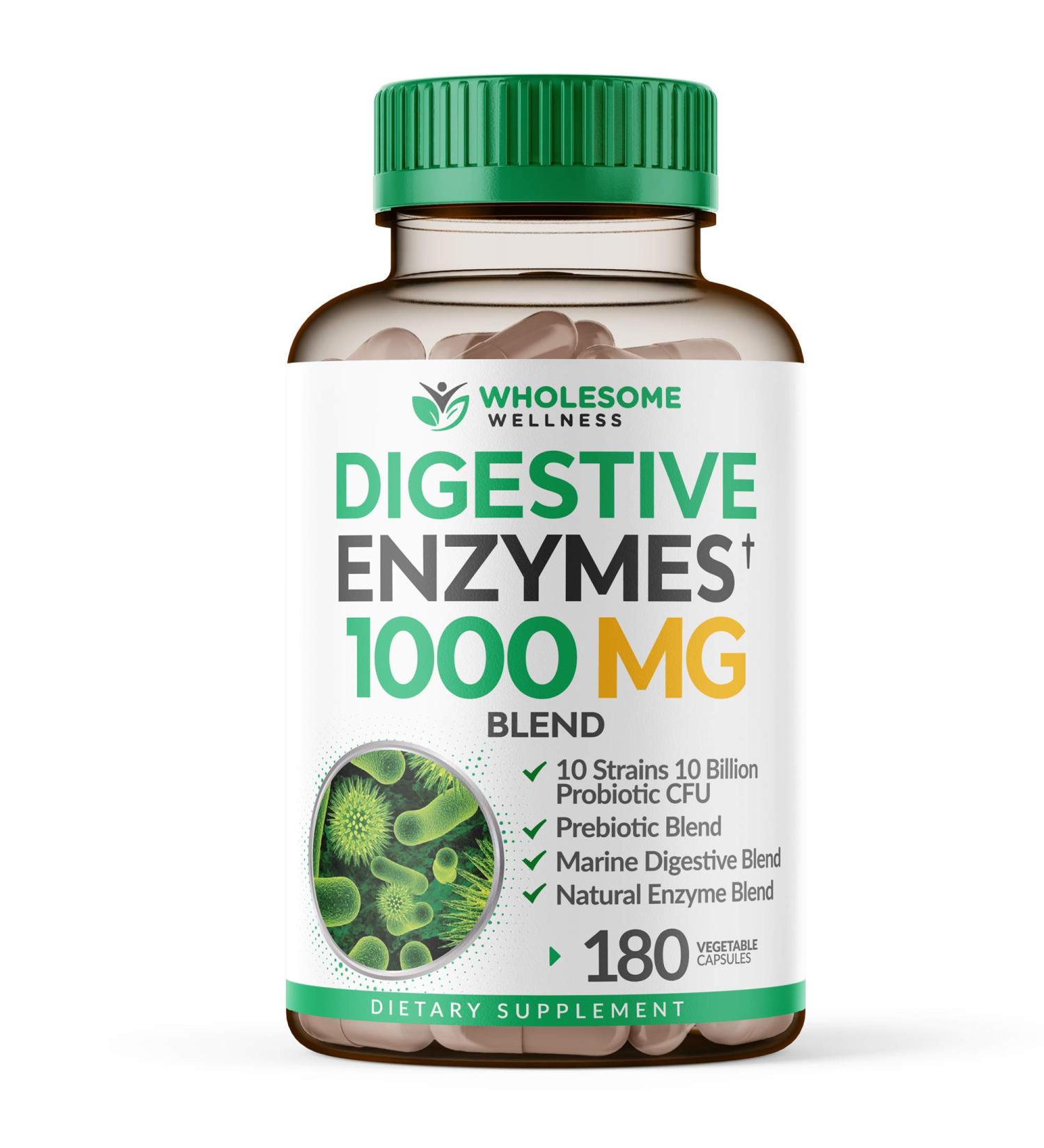 Organic Digestive Enzymes 1000MG + Prebiotics & Probiotics | 180 Capsules | Vegan Formula with Amylase & Bromelain - Buy Online on GoSupps.com