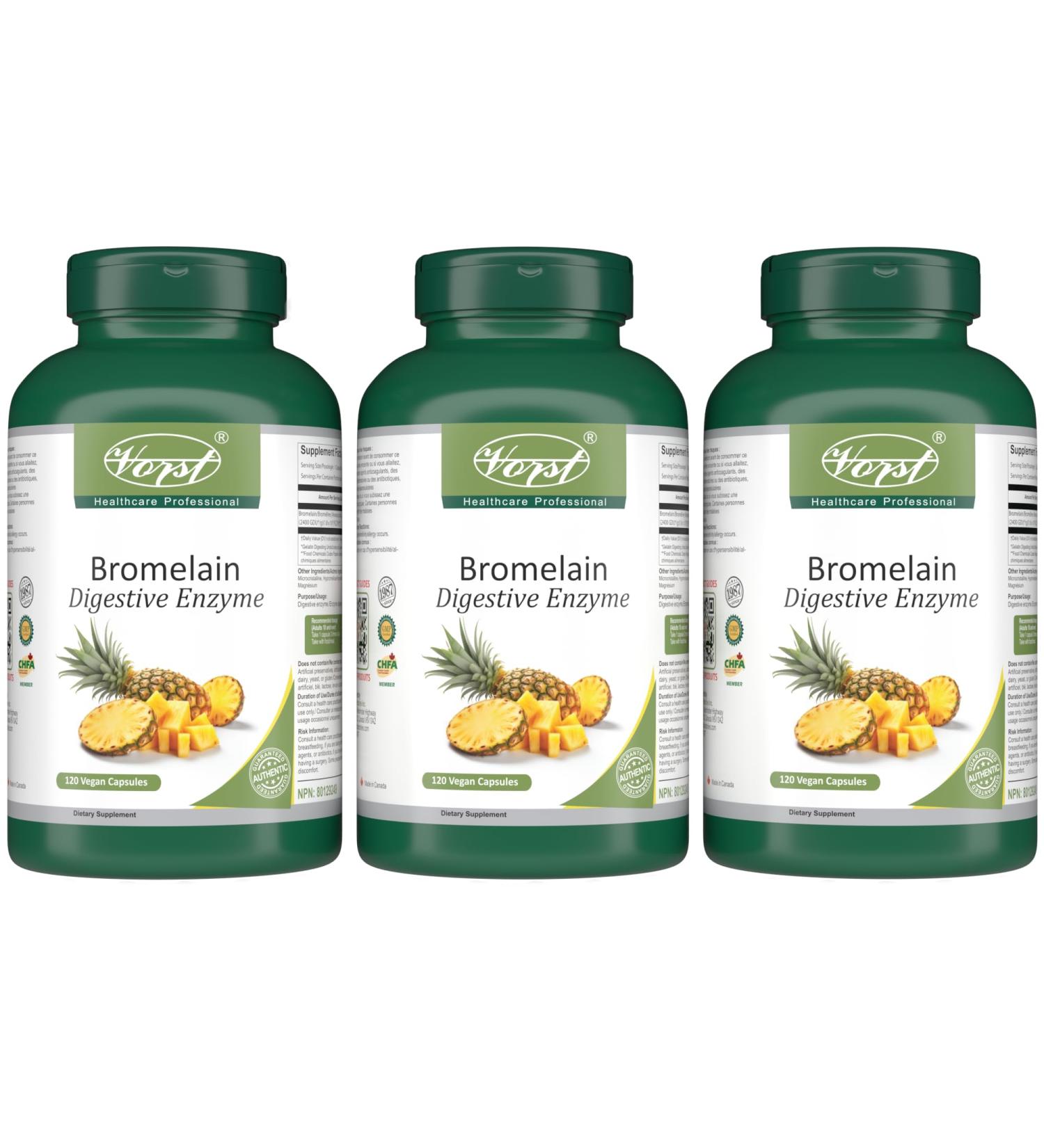 VORST Bromelain 500mg 2400 GDU/g 3 x 120 Vegan Capsules | Digestive Enzyme for Women and Men | Pineapple Extract for Inflammation & Eye Health | Powder Pills | 3 Bottles 360 count (Pack of 1) - Buy Online on GoSupps.com