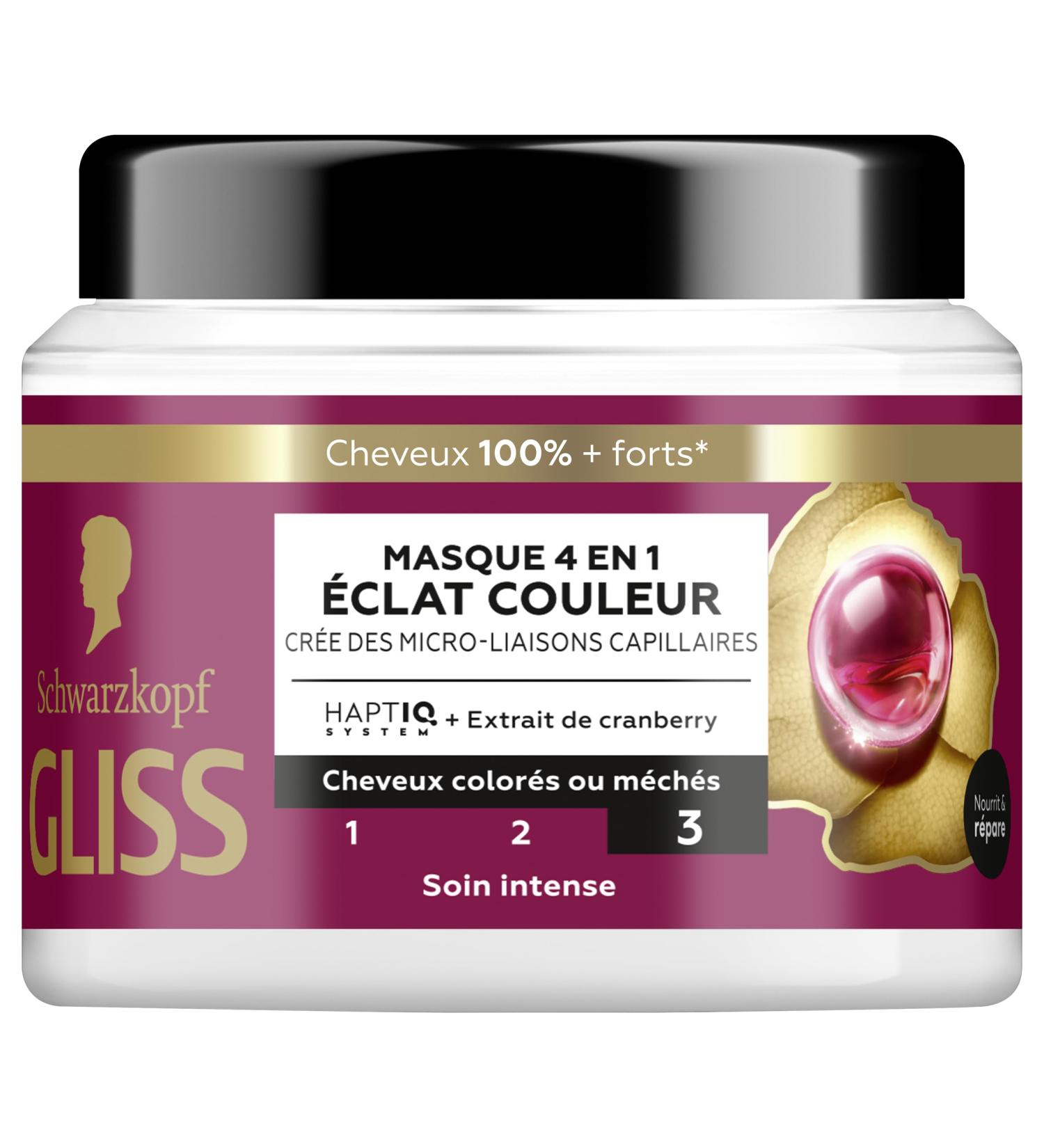 Schwarzkopf - GLISS - 4in1 Mask - Color Radiance - Cranberry Extract - Haptiq System - Creates Micro-Capillary Bonds - Colored or Highlighted Hair - Intense Care - Nourishes & Repairs - 400ml - Buy Online on GoSupps.com