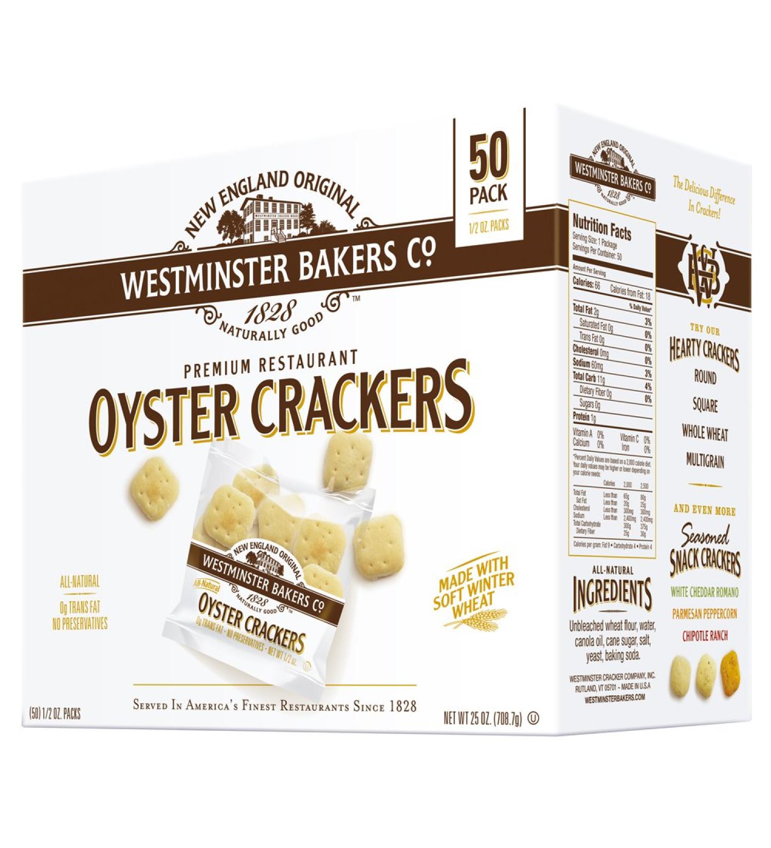 Westminster Bakers Company Premium Oyster Crackers - 25oz (50x 0.5oz packs) - Buy Online on GoSupps.com