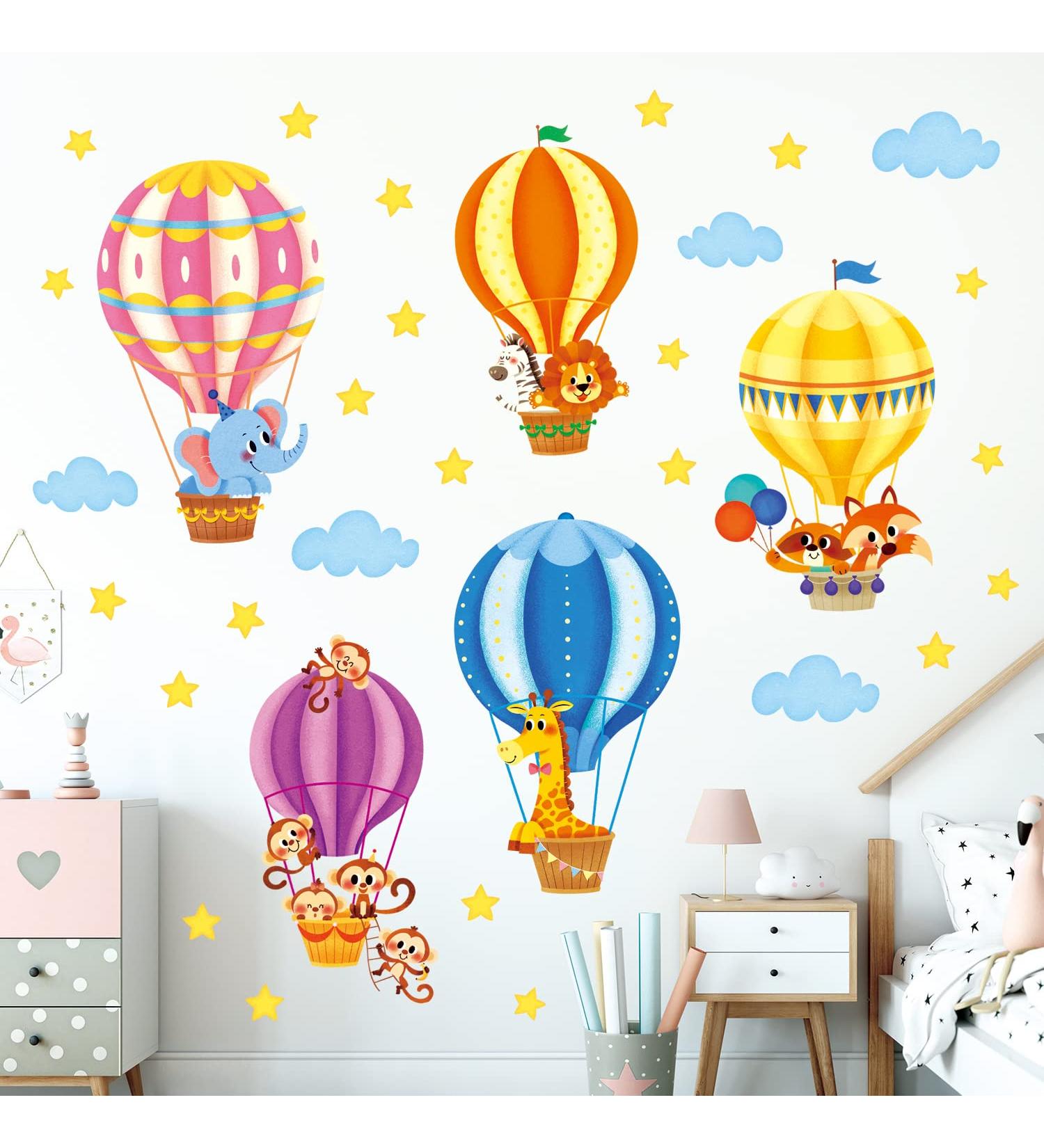 DECOWALL SG-2214 Animals in Hot Air Balloons Wall Stickers - Removable Kids Decals for Nursery & Playroom Decor - Buy Online on GoSupps.com