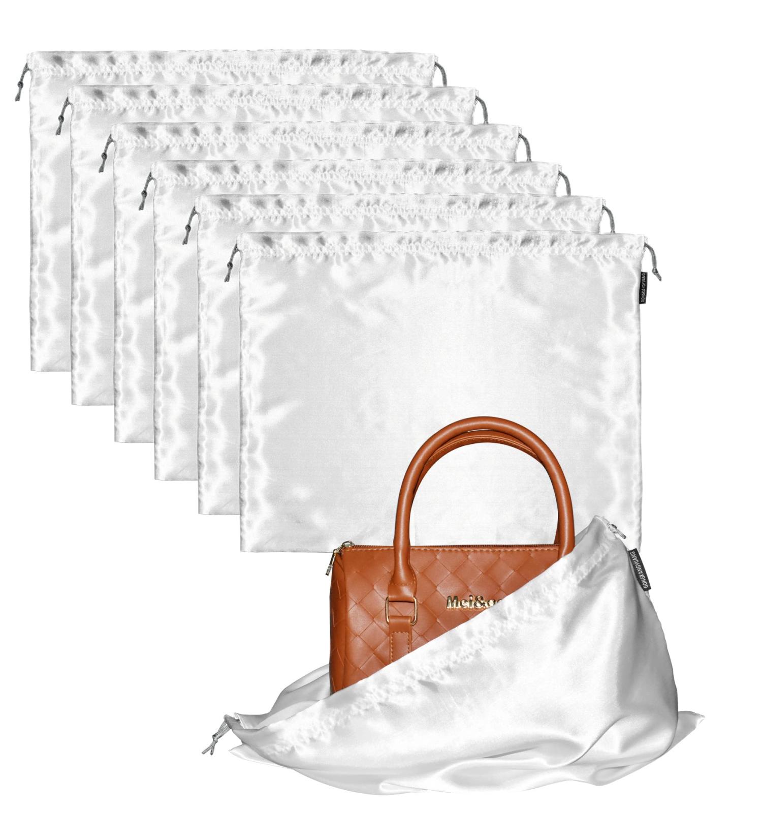 6 Pack White Silk Dust Bags for Handbags, Purses, Shoes, and Boots - Dustproof Drawstring Travel Storage Pouch - 19.6 x 15.7 inches - Buy Online on GoSupps.com