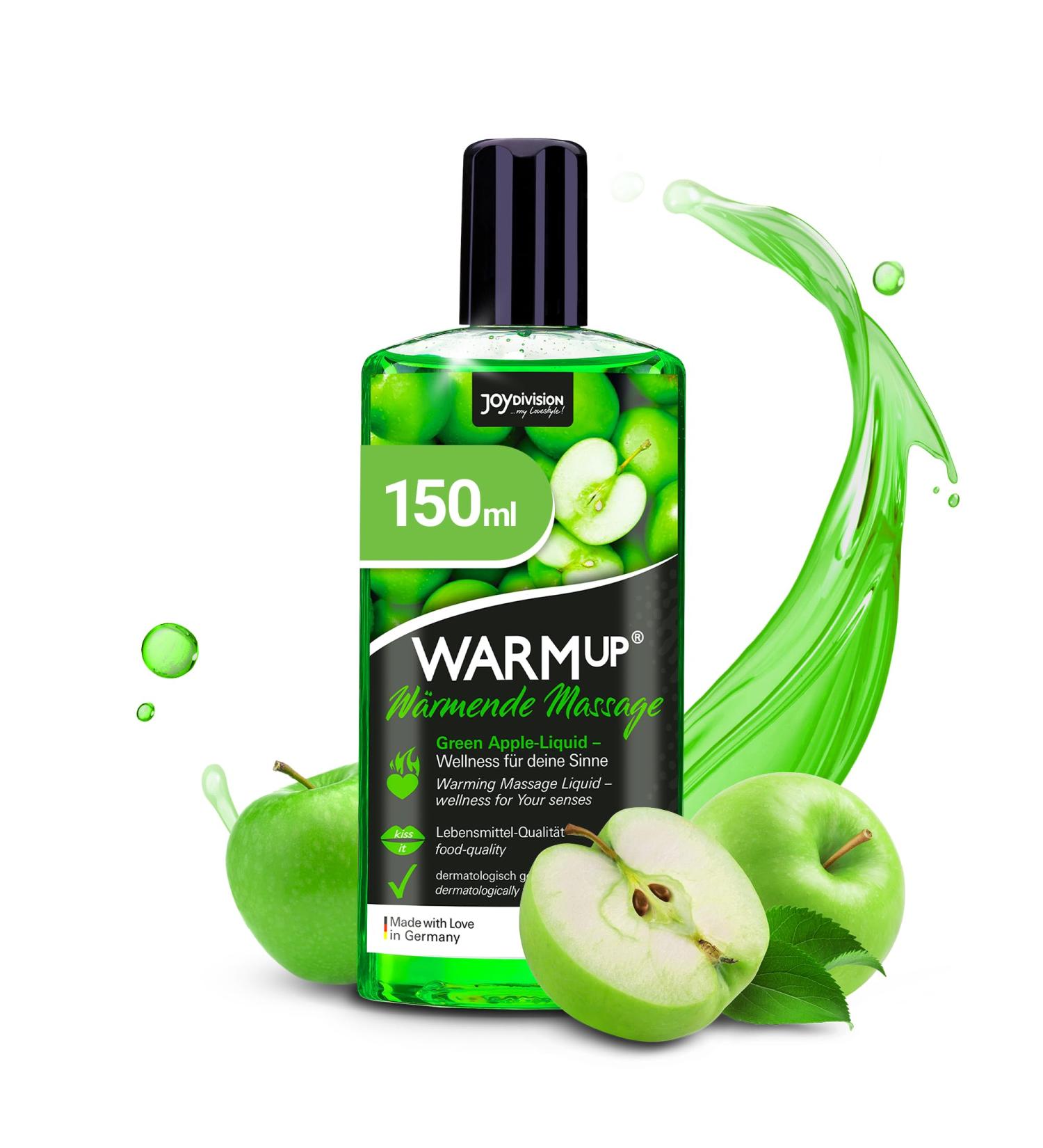 JoyDivision WarmUp Massage Oil Green Apple 150ml | Warming Massage Liquid for Couples | Apple Fragrance & Taste | Perfect for Relaxation - Buy Online on GoSupps.com