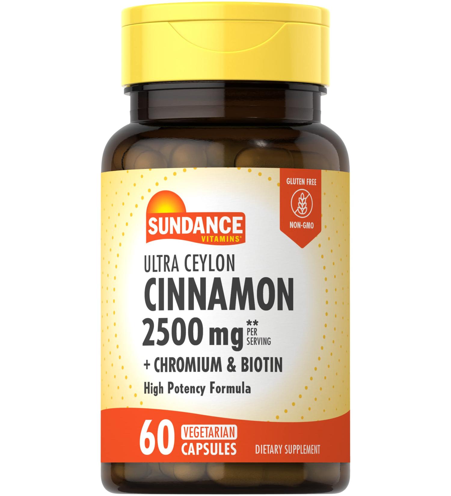 Sundance Ceylon Cinnamon Capsules 2500mg | 60 Pills | with Chromium and Biotin | Vegetarian Non-GMO and Gluten Free Supplement 60 count (Pack of 1) - Buy Online on GoSupps.com