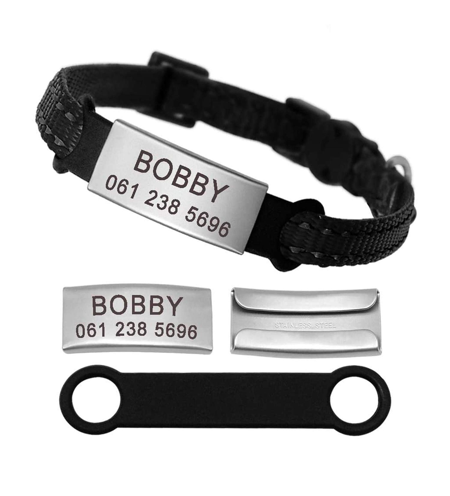 Didog Reflective Cat Neck Strap with Stainless Steel ID Shield - No Noise Adjustable Engraving for Kittens Cats & Small Dogs - Black XXS (14-20cm) - Buy Online on GoSupps.com