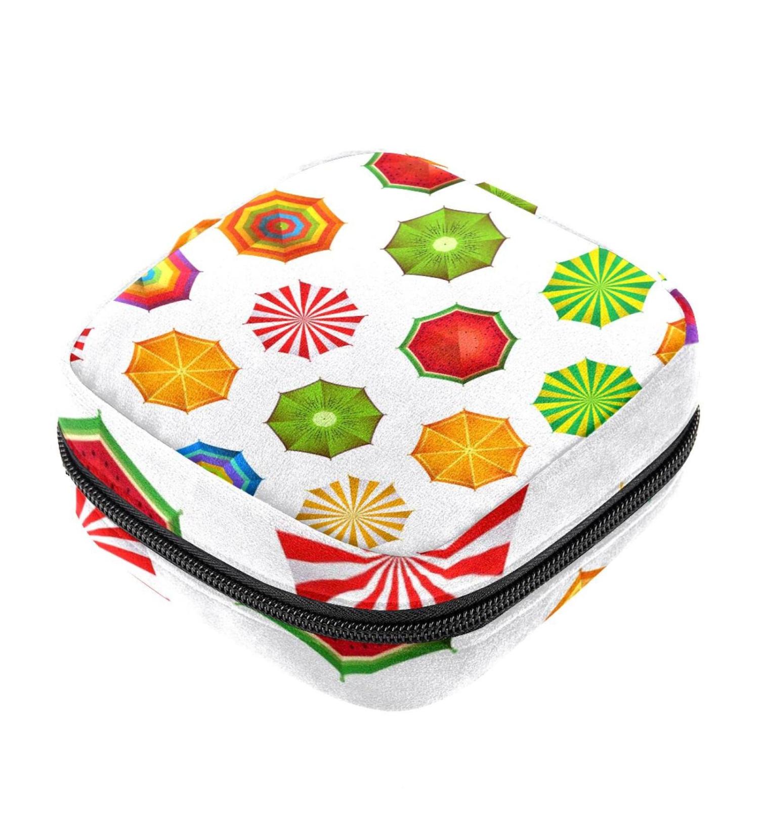 Summer Beach Raincoat Pattern Sanitary Napkin Storage Bag - Portable Menstrual Cup Pocket with Zipper for Teen Girls & Women - Buy Online on GoSupps.com